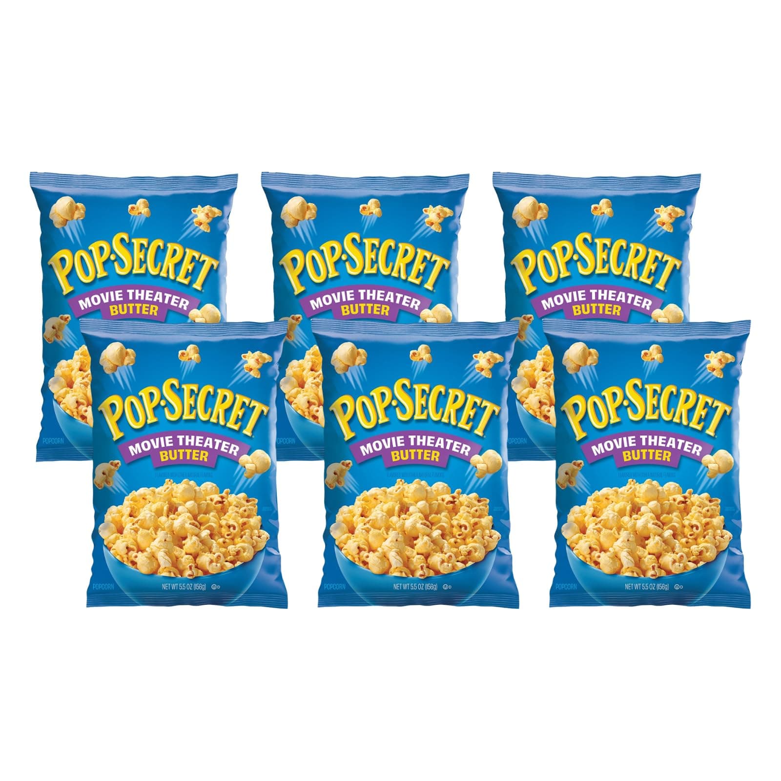 Pop Secret Movie Theater Butter Ready To Eat Popcorn, 5.5oz Bag (Pack of 6) - Made with Non-GMO Corn, Certified Gluten Free, 100% Whole Grain