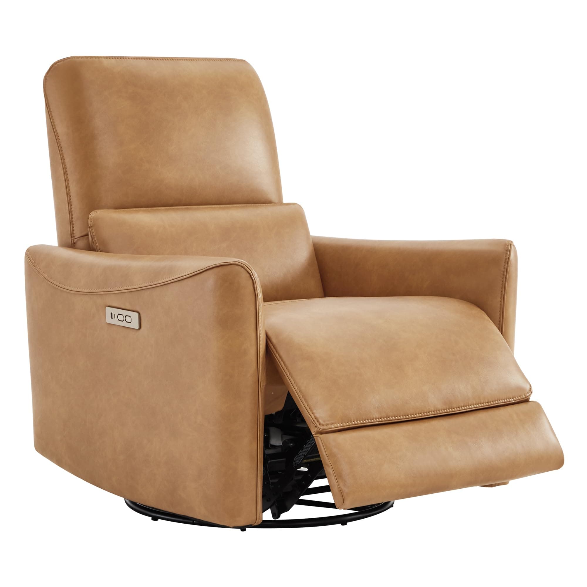 CHITA Power Recliner Chair, Swivel Nursery Glider, Medium, Cognac Brown | FSC Certified Upholstery Rocking Chair, Lumbar Support, Faux Leather Reclining Chair for Living Room / Nursery