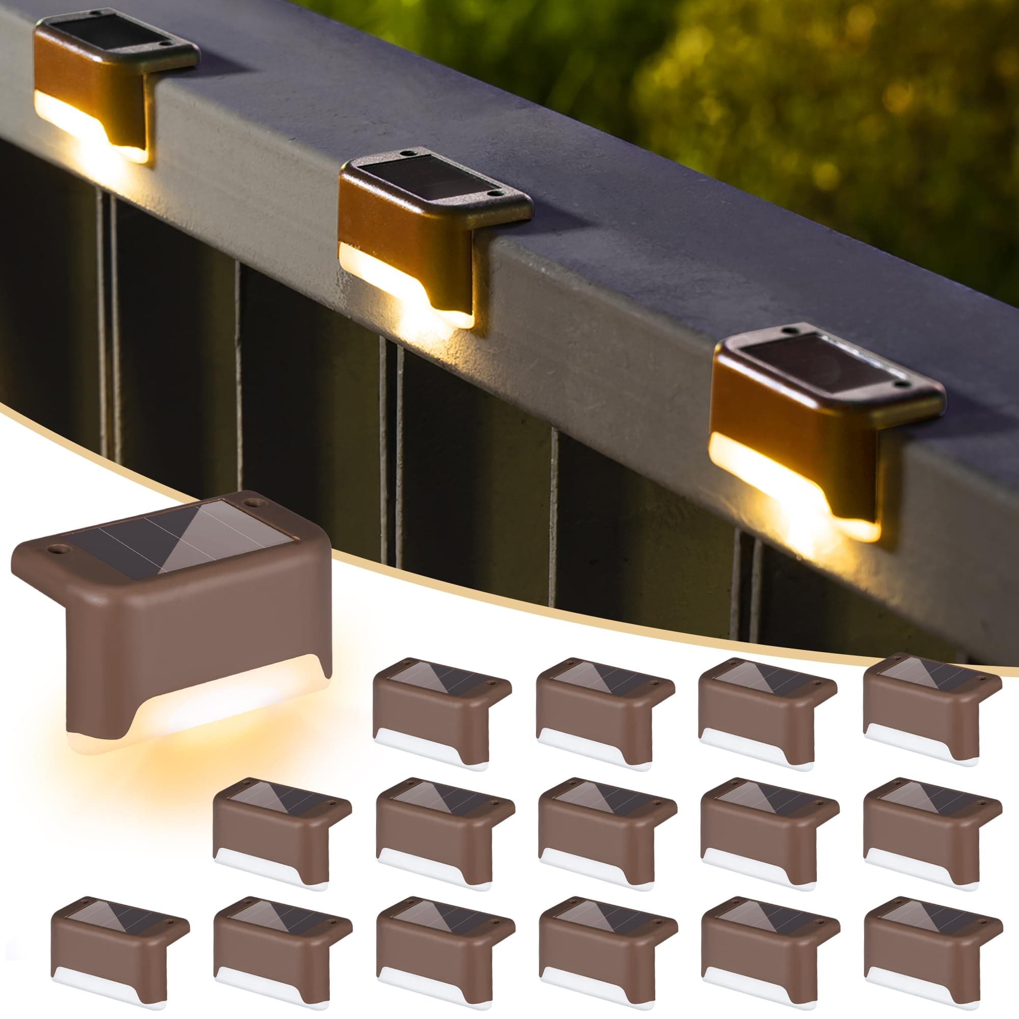 SOLPEX Solar Deck Lights Outdoor 16 Pack,Step Light Waterproof,Warm White | Led Solar lights for Outdoor Stairs,Step,Fence,Yard,Garden,Patio and Pathway