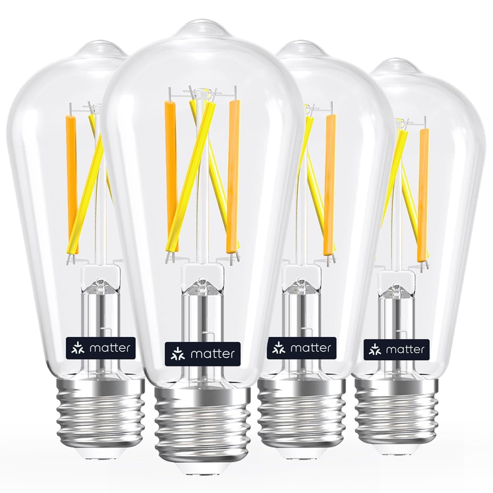 Linkind Matter Smart Edison Light Bulbs, ST19 (58) Vintage Bulbs, 4 Pack | Works with Alexa/Google/Apple Home/SmartThings, 2700K-6500K Warm White to Daylight LED Filament Bulb, E26 Bulb 8W 60W 800LM