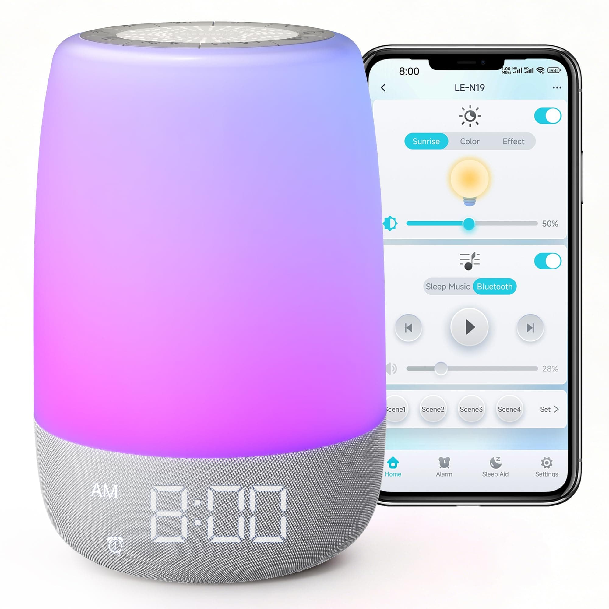 Glocusent White Noise Sound Machine for Sleep, 45 Sleep Sounds | 12 Color Night Light, Dual Alarm, Dual Audio, Bluetooth, APP Control, 2200mAh Battery for Adult, Baby, Kids