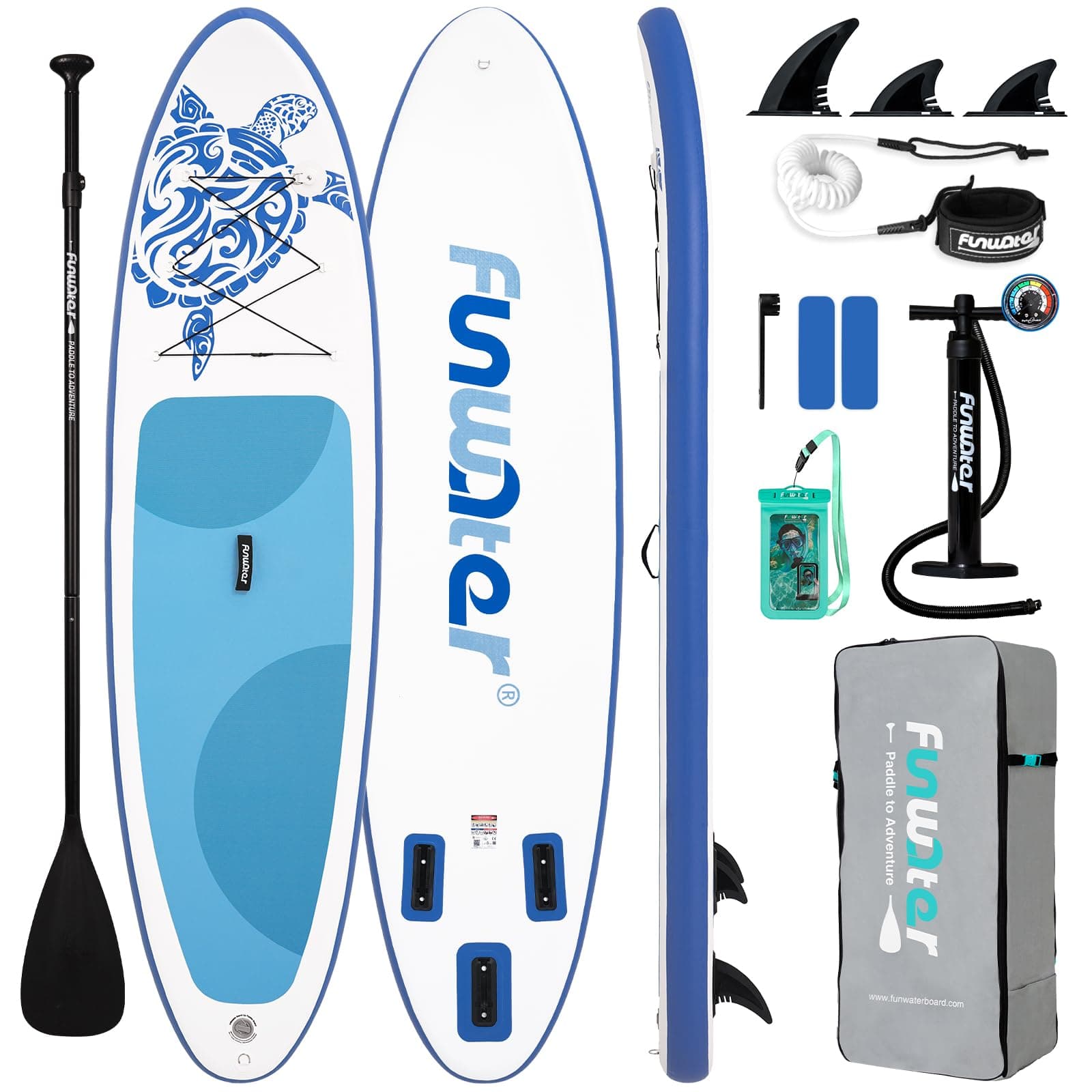 FunWater Inflatable Stand Up Paddle Board with Beginners SUP Accessories | 10'6''/11'SUP,Anti-Slip EVA Deck,Versatile Yoga/Family Inflatable Paddle Boards for Adults & Youth of All Skill Levels