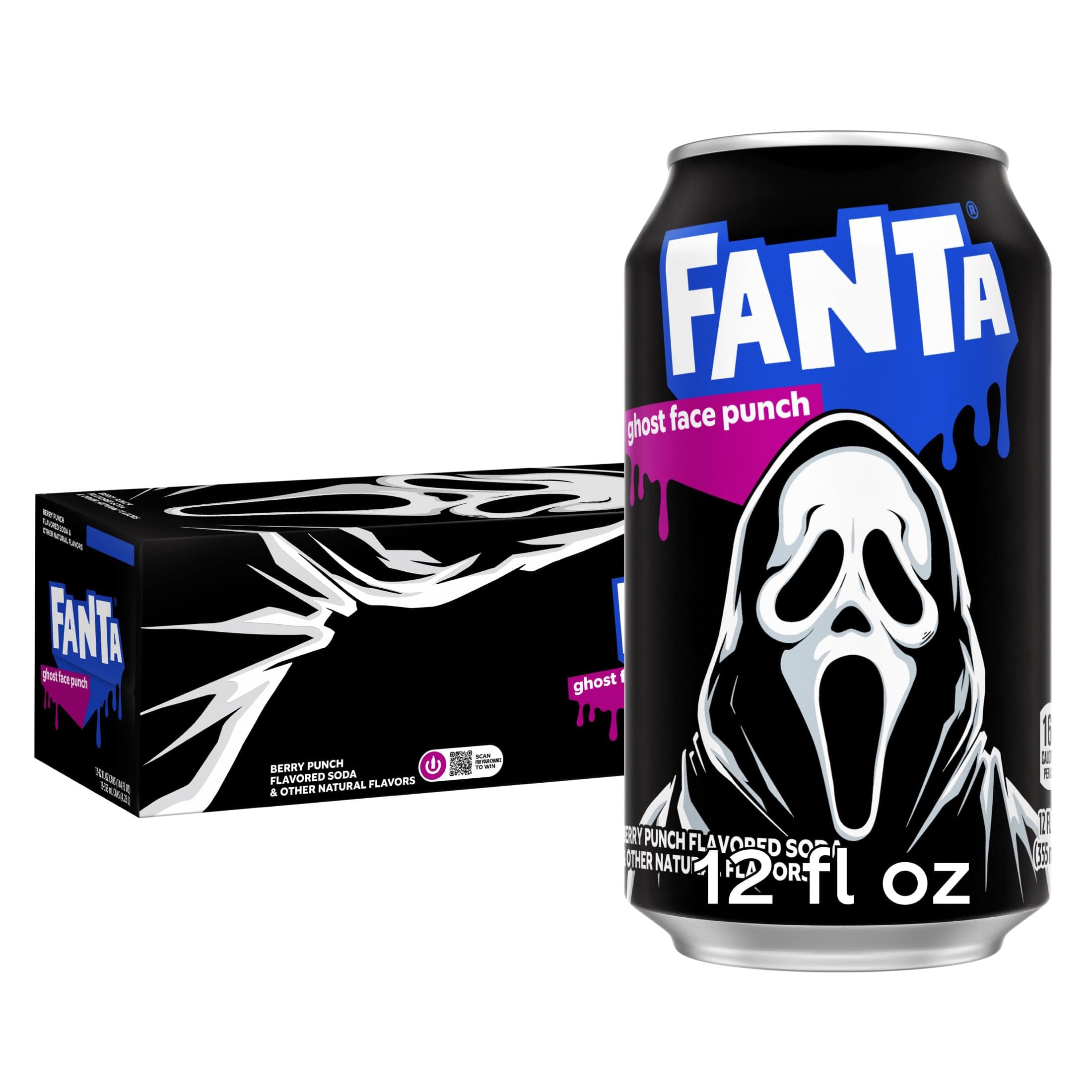 Fanta Ghost Face Punch Fridge Pack Cans, 12 fl oz, 12 Pack | Limited-edition fruity Halloween soda