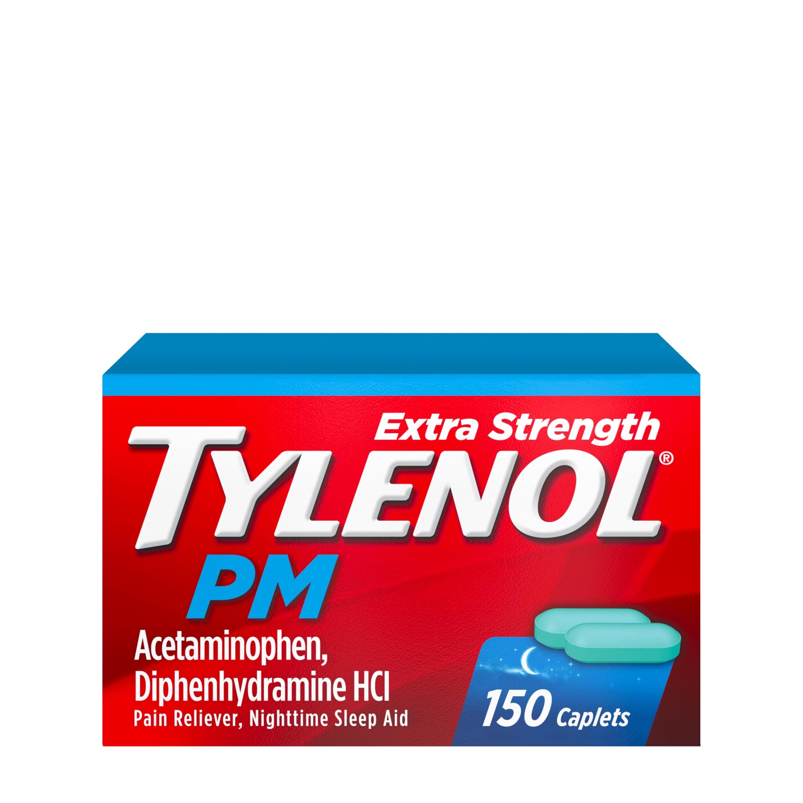 Tylenol PM Extra Strength Caplets, 500 mg Acetaminophen, 150 ct | 25 mg Diphenhydramine HCl, Nighttime Pain Reliever & Sleep Aid, Non-Habit Forming