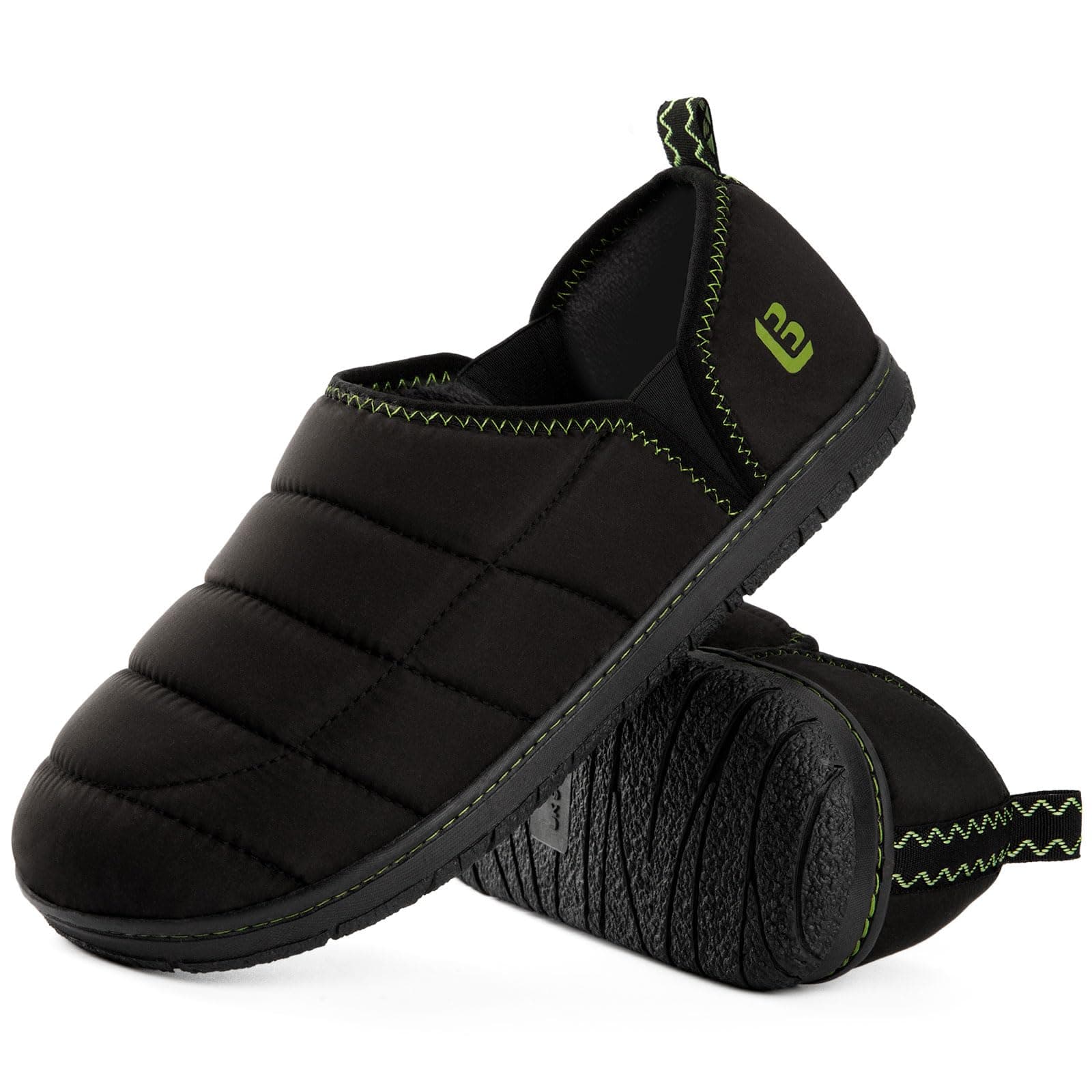LongBay Men's Outdoor Slippers Two Tone Indoor Bedroom House Shoes Gifts | Nylon Upper, Memory Foam Insole, Coral Fleece Lining, Lightweight and Packable, Warm, Cozy, Camping Garden, All-Season Wear