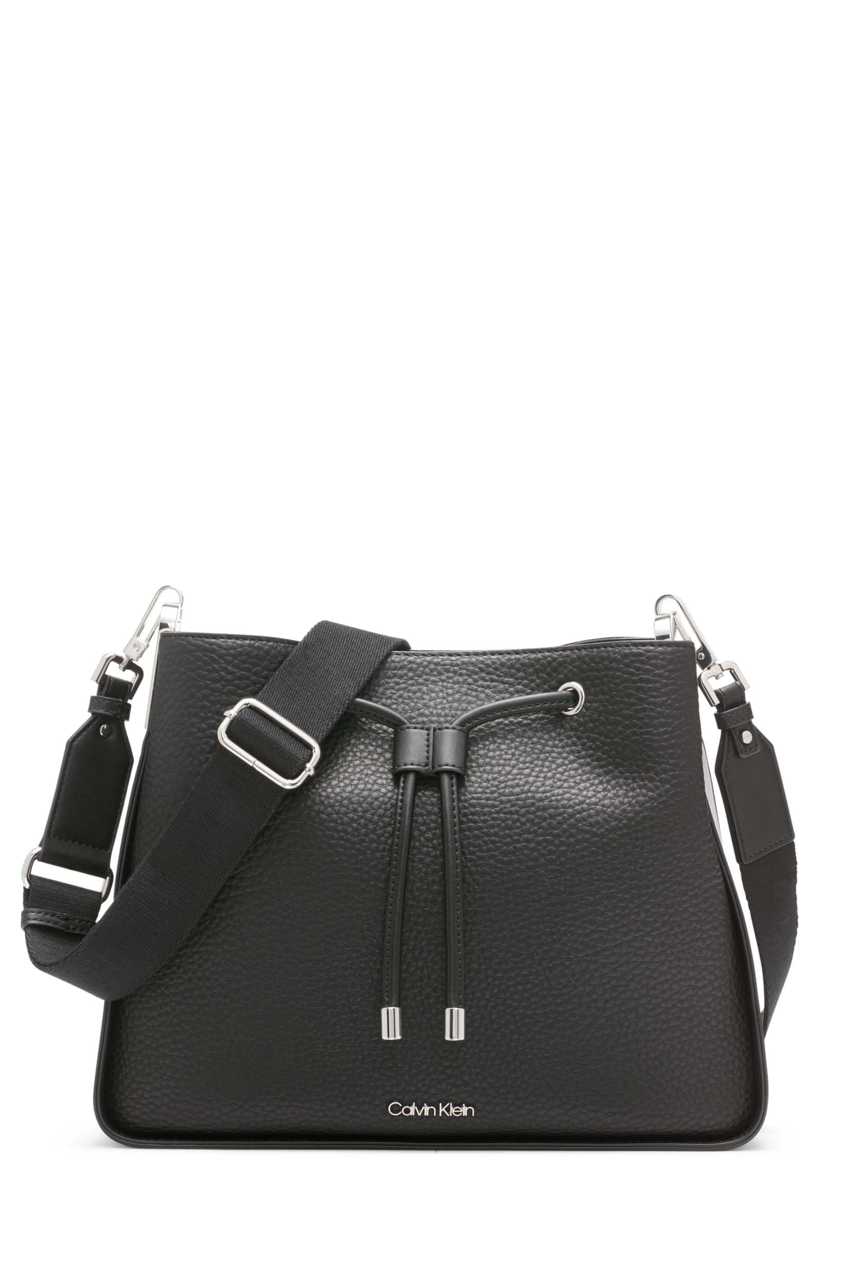 Calvin Klein Women's Fay Drawstring Adjustable Hobo | Vegan Leather, 2 Interior Slip Pockets, 1 Interior Zip Pocket, Drawstring Bridge Closure, Everyday