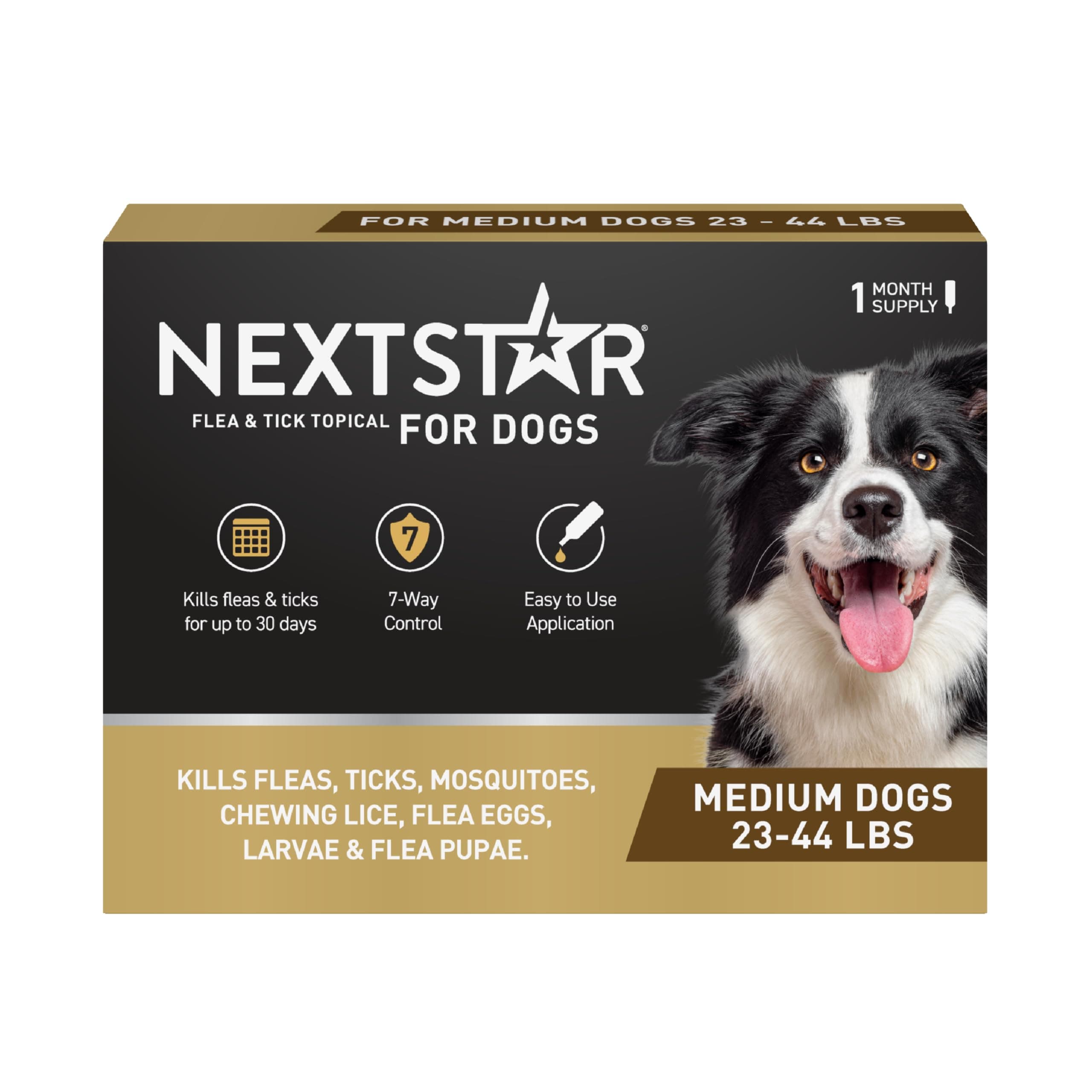 NextStar Flea & Tick Topical Dogs Medium, 7-Way, 1-Month | Ideal for Medium Dogs; Kills Fleas, Ticks, Mosquitoes & Lice; 1-month; 30-Day Protection