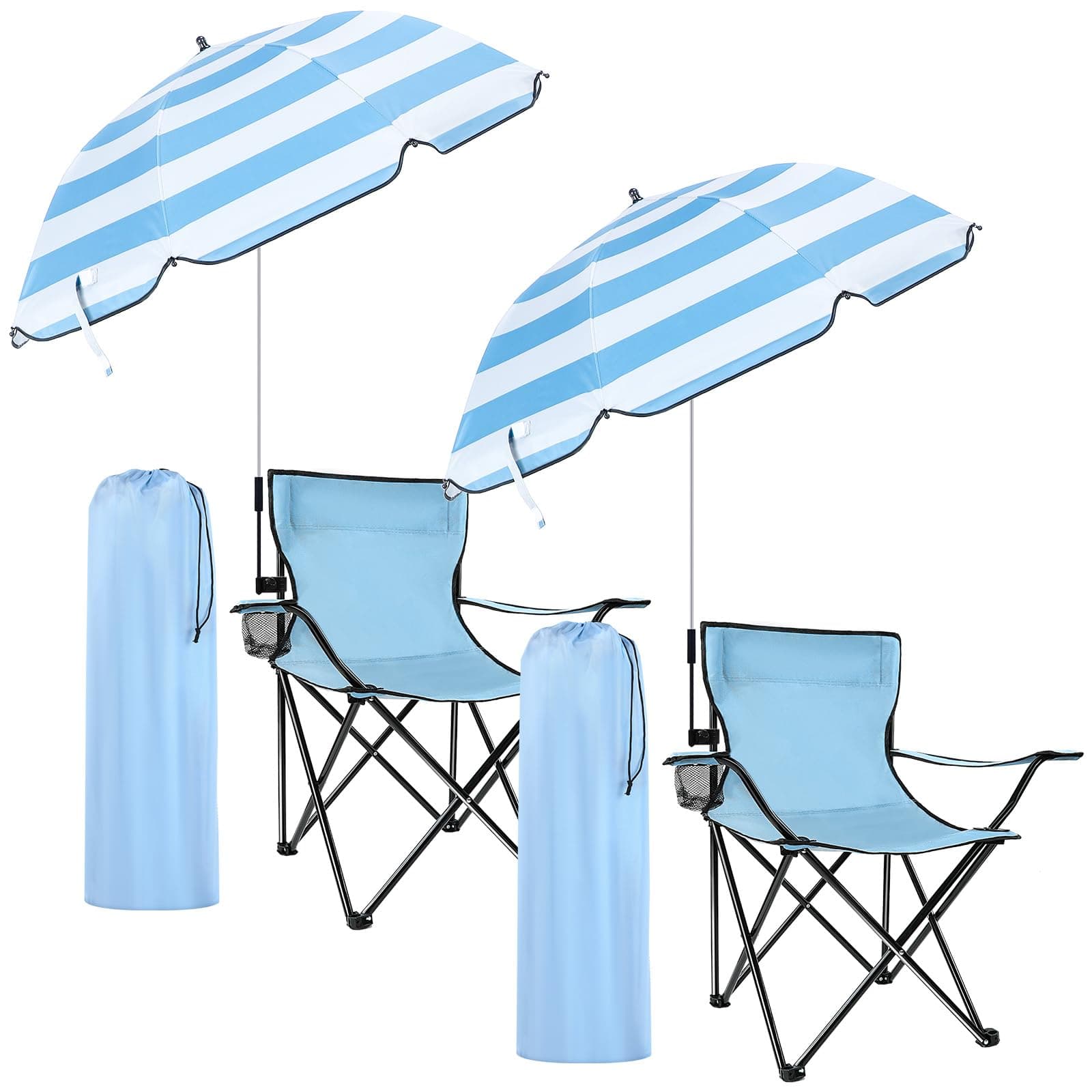 Anglechic 2 Pack Beach Chair with Umbrella for Adults Outdoor | 360° Adjustable UPF 50+ Umbrella, 330lbs Heavy Duty 9.68lbs Lightweight Backpack Folding Chair with Cup Holder Picnic Camping
