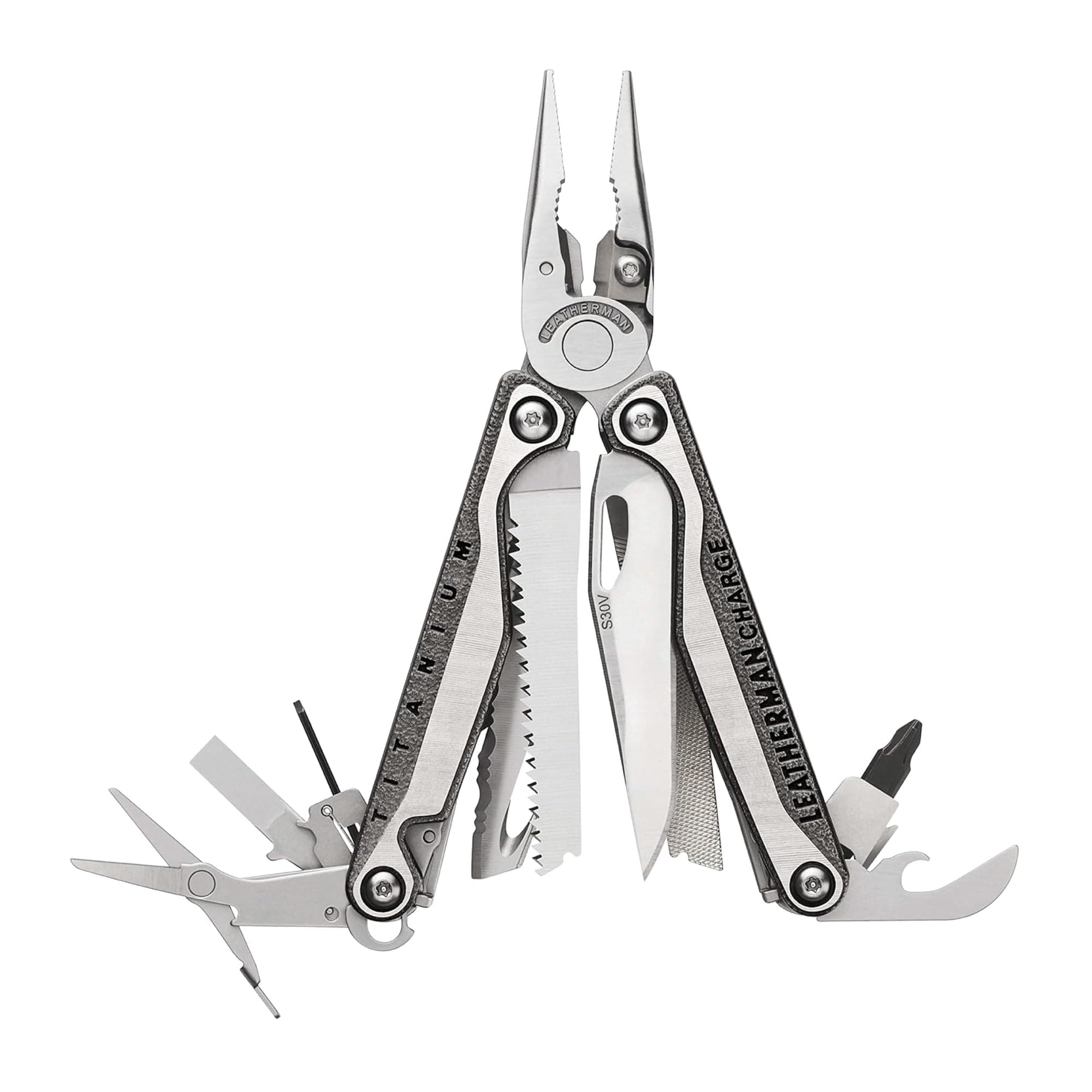 LEATHERMAN Charge Plus TTI 19-in-1 Multi-Tool, EDC and Auto, Stainless | Titanium Handles, S30V & 420HC Blades, Replaceable Wire & Hard-Wire Cutters, Outside-Accessible