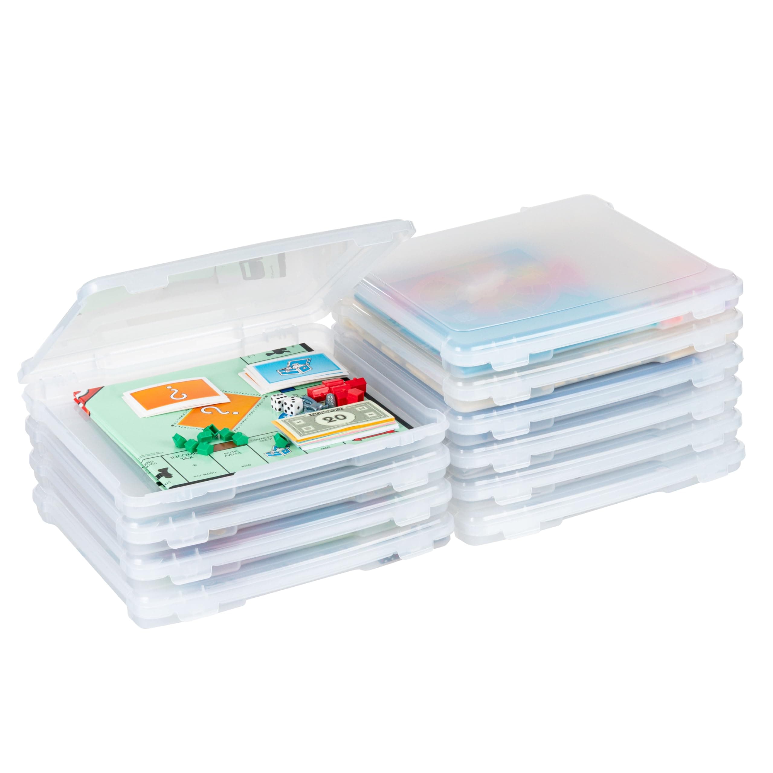 IRIS USA Board Game Storage |Made in USA| Slim Craft Case (10-Pack) - Clear | Fits 8.5" x 11" & A4 Paper, Organizers with Built-In Handle & Snap-Tight Lids, Containers for Puzzles, Art & Scrapbooking