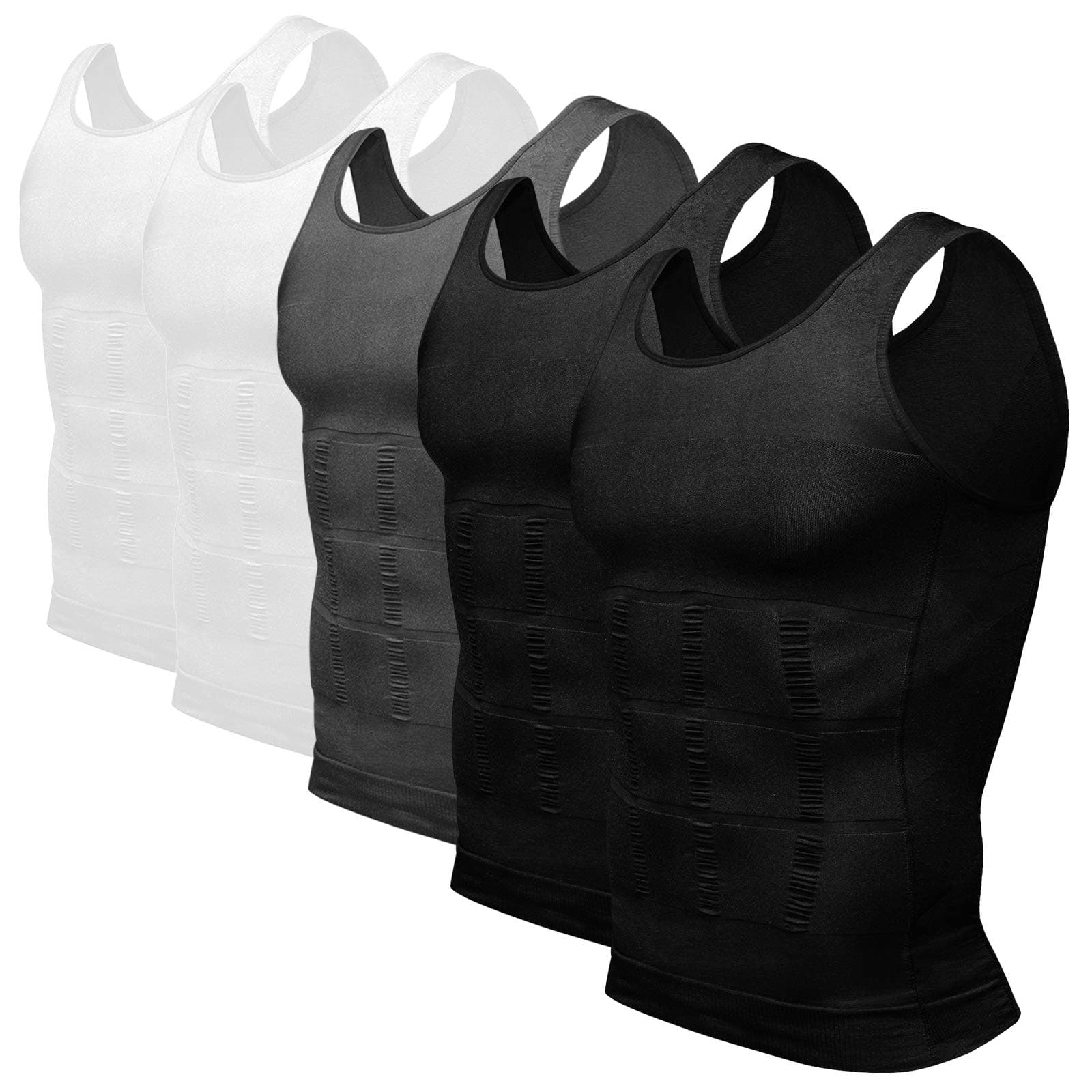 Odoland 5 Pack Men's Compression Shirt Body Shapewear Tummy Tank Top | Moisture-wicking Tummy Shaper for Gym, Running, Daily, Breathable, Stretchy, Nylon & Spandex