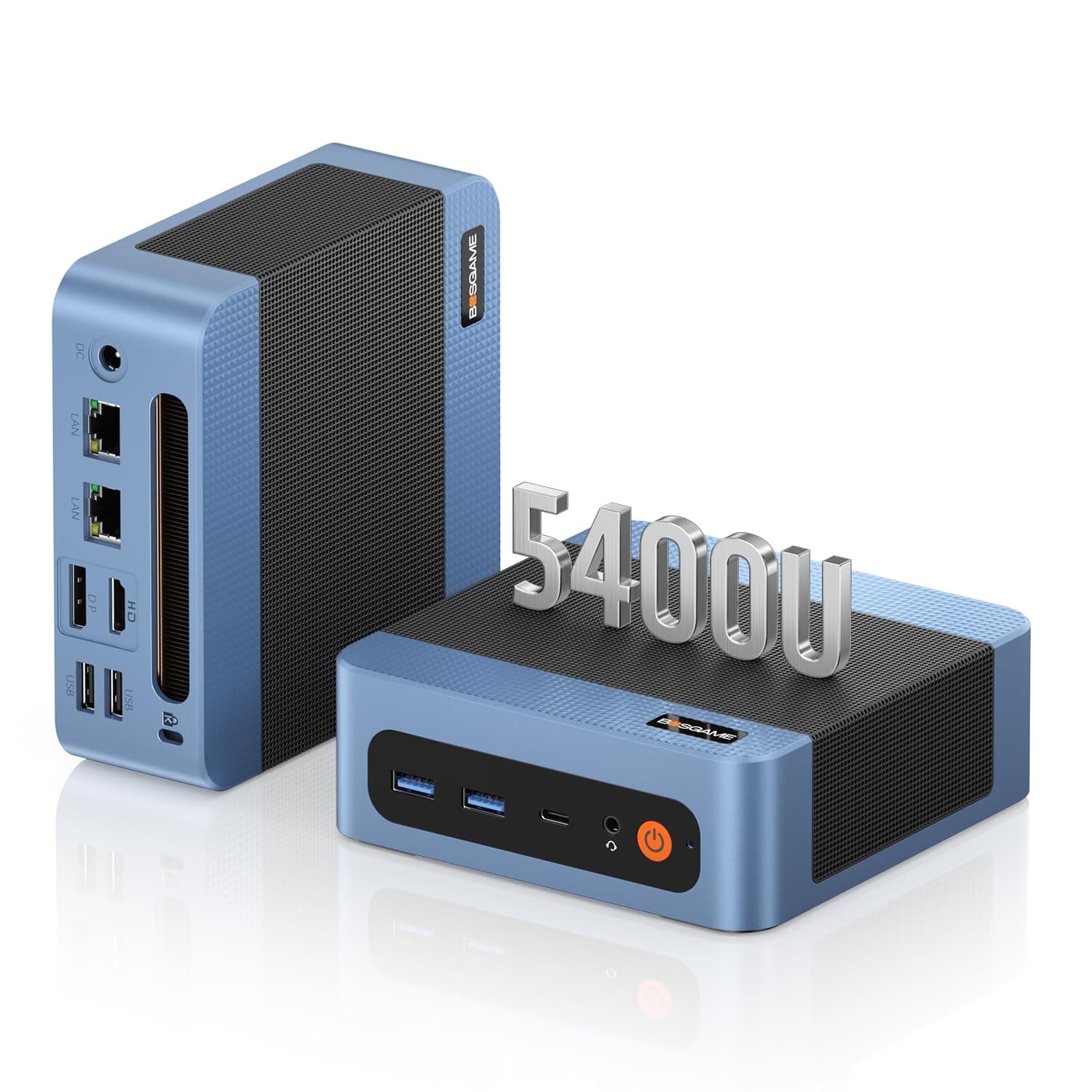 BOSGAME E5 Plus Mini PC Ryzen 5400U, 8GB Upgradable RAM 256GB SATA SSD | Dual 2.5G LAN, WiFi 5/BT5.0, 4K Triple Display HDMI+DP+Type-C, W11, Soft Router, Home & Office