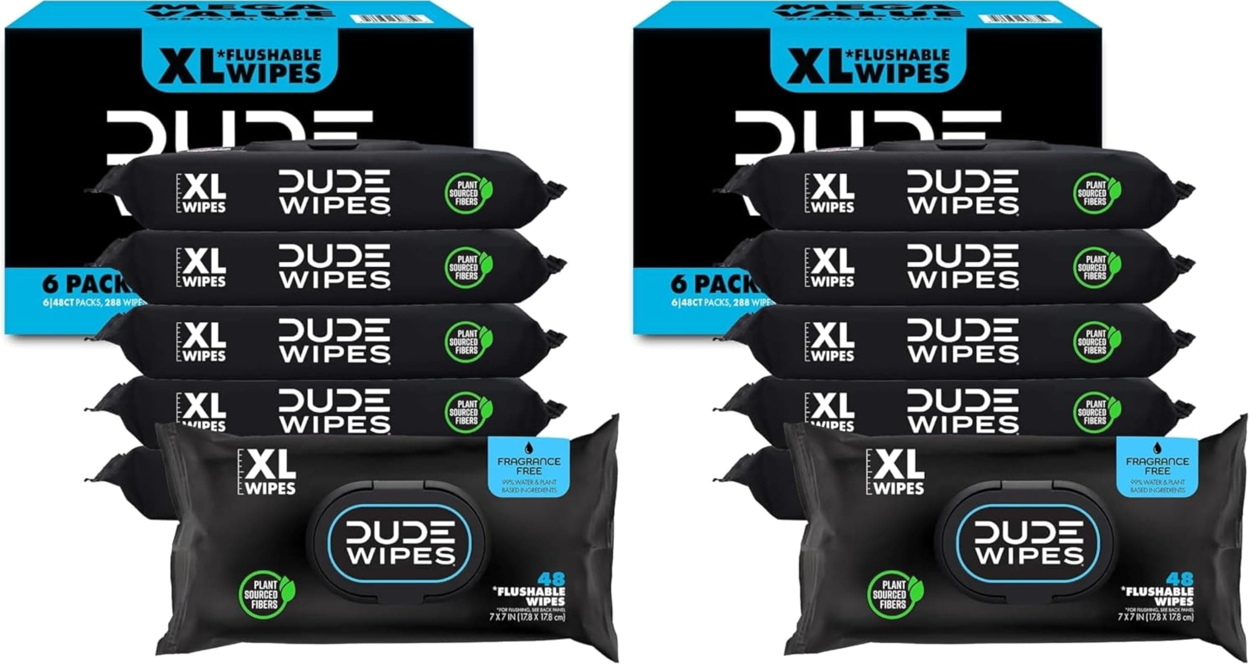 DUDE Wipes Unscented Adult Flushable Wet Wipes, Sensitive Skin, 576 Count | 99% water, extra large flushable butt wipes. Fragrance free, hypoallergenic, vitamin E and aloe. Septic safe. 12 packs of 48.