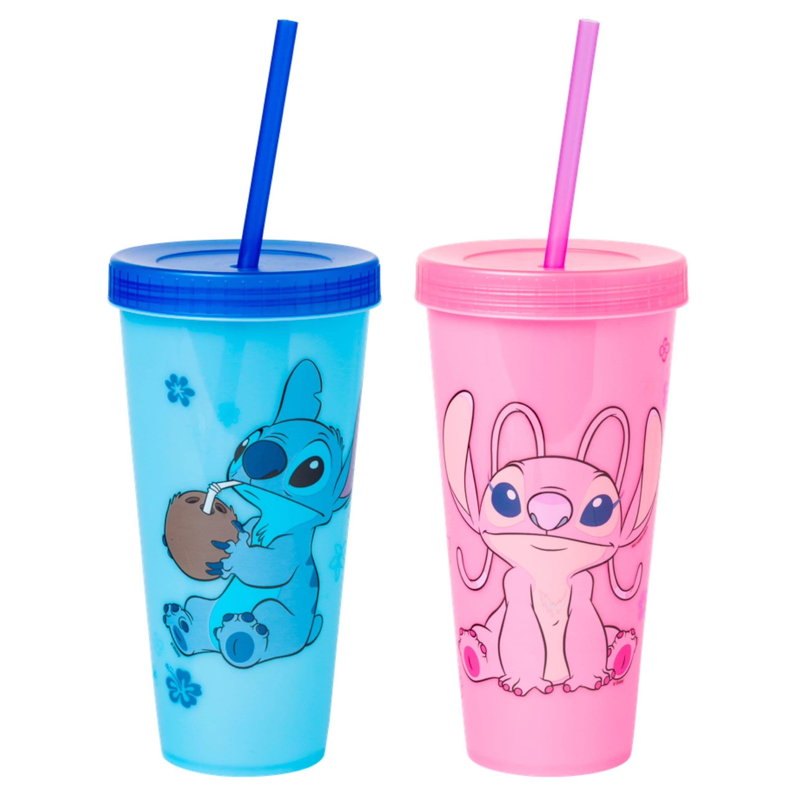 Silver Buffalo Disney Lilo and Stitch, Color Changing Tumbler, 2pk, 24oz | Angel, Coconut Flowers, Pack, Plastic, 0.71 Liters