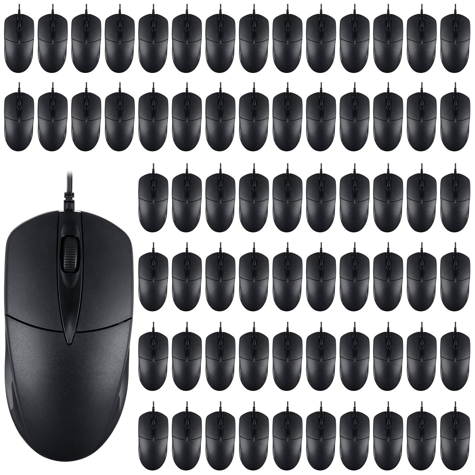 Kathfly 100 Pcs Black Wired USB Computer Mouse Bulk 3 Button 1000 DPI | Computer Mouse Wired Bulk, Noiseless Corded Mice with Home Office Simple USB for Computer Laptop Desktop PC