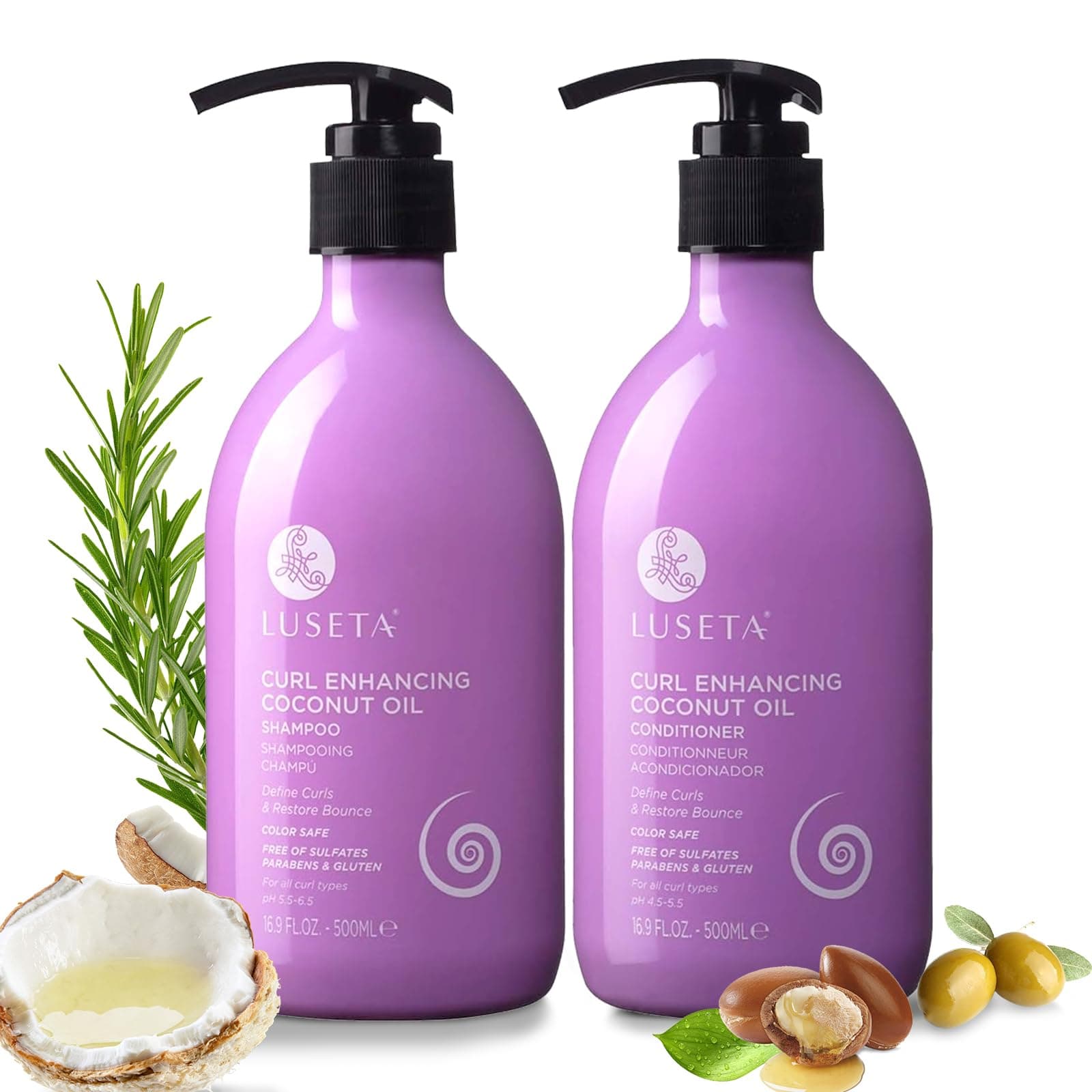Luseta Curly Hair Shampoo and Conditioner Set, Curl Definition 16.9oz*2 | Gift Set for Women, Enhances Curl Bounce, Helps Tame Frizz, Deep Moisture, Defines Wavy & Coily Hair, Sulfate Free