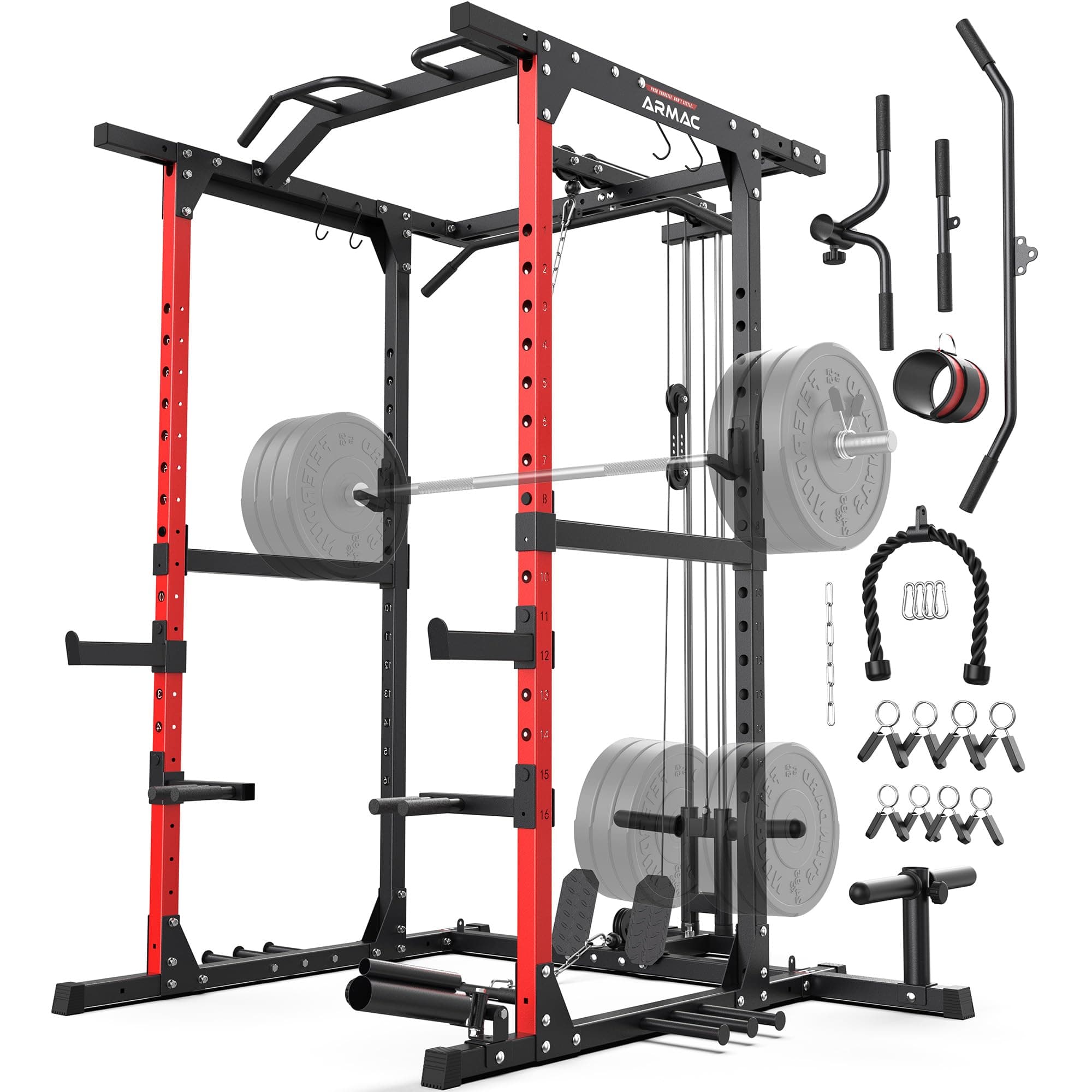Sportsroyals Power Cage, 1600LBS Squat Rack with Cable Crossover System | Power Rack with LAT Pull Down System, Workout Cage with Pulley System for Fitness Home Gym Strength Training
