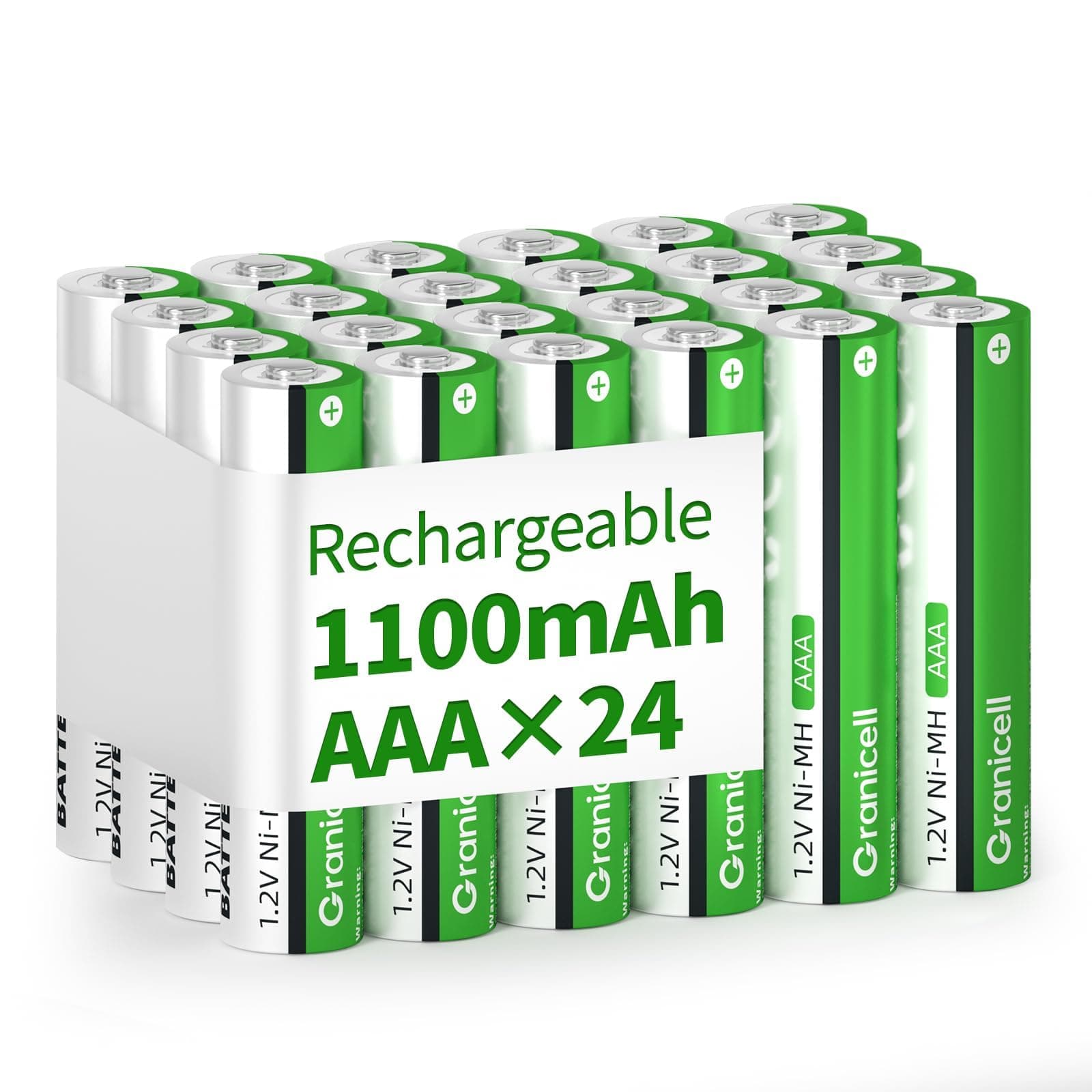 Granicell 24-Pack NiMH Rechargeable AAA Batteries | 1.2V Low Self-Discharge for Smart Locks, Remotes & Tech Devices 10-Year Life Leak-Proof, Extreme-Temp Resistant