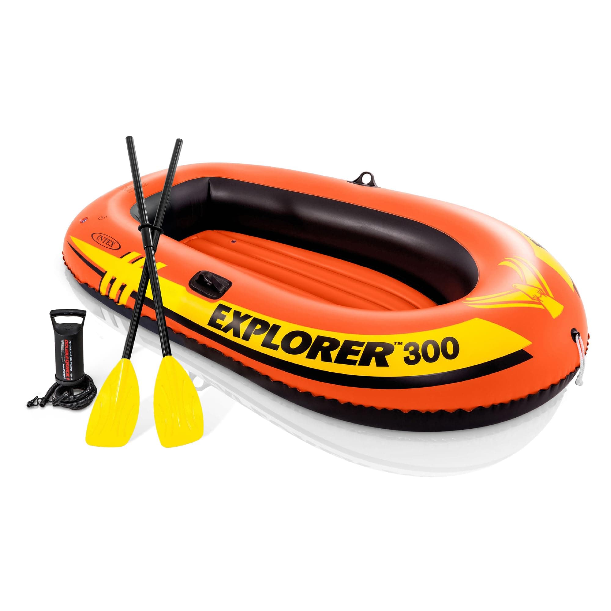 INTEX Explorer Compact Inflatable Boat Series: Dual Air Chambers – Welded Oar Locks – Grab Handles – Bow Rope – Sporty Design