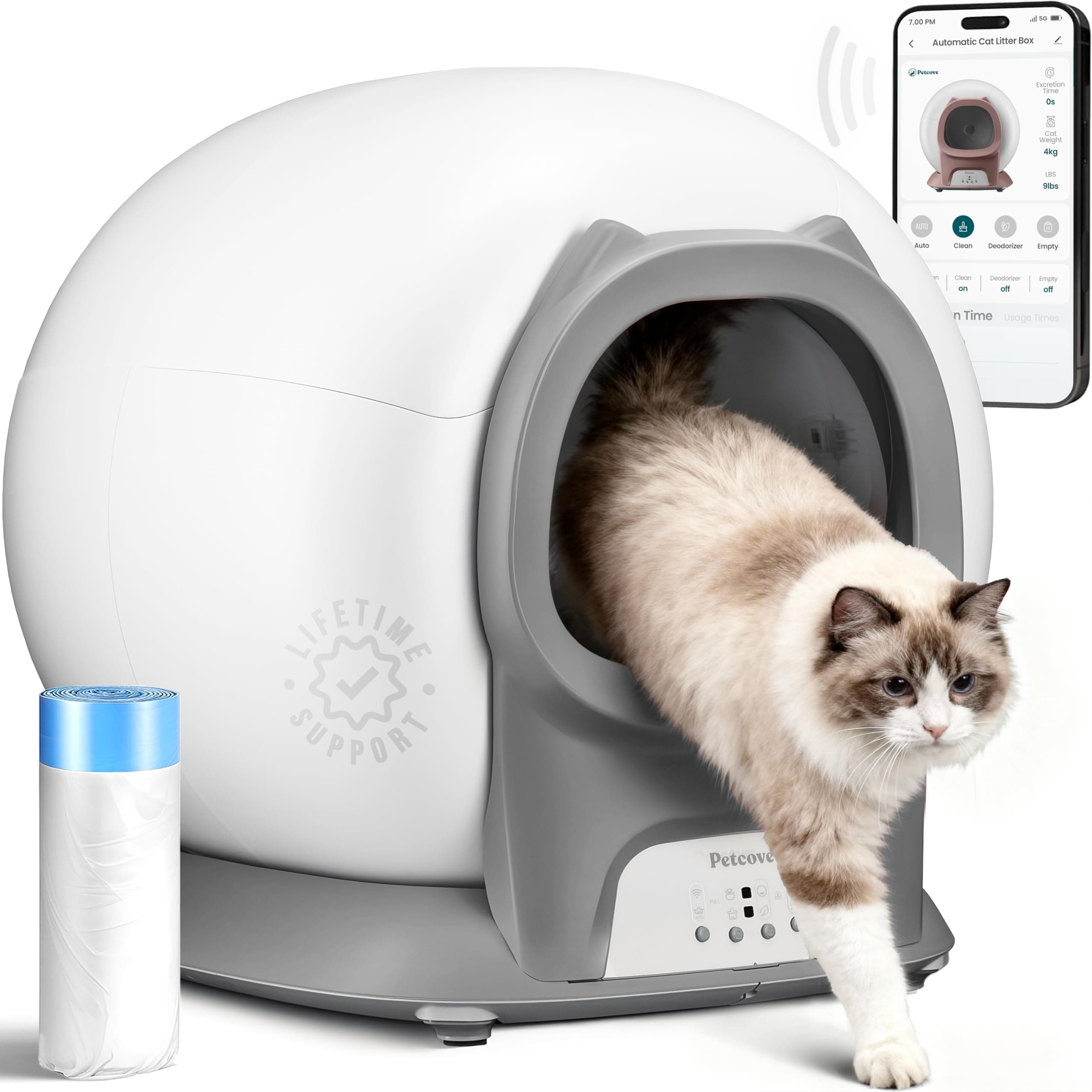 Petcove PurrTek Automatic Litter Box Self Cleaning 5GHz Wi-Fi, Odor Control | Quiet Operation with App Sealed Waste Bin, Advanced Safety Sensors, Auto Smart Self Cleaning Cat Litter Box for Multiple Cats