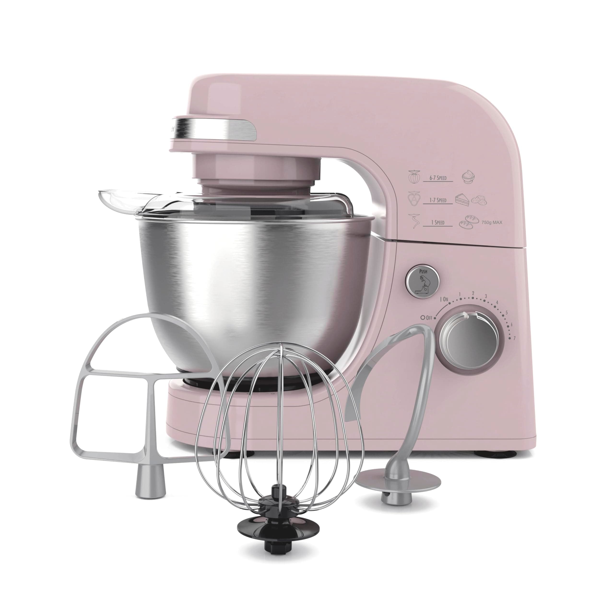 Hamilton Beach 4 Quart Electric Stand Mixer With 7 Speeds | Planetary Mixing For Full Bowl Coverage | Splash Guard | 300 Watts | Whisk, Flat Beater, Dough Hook | Rose