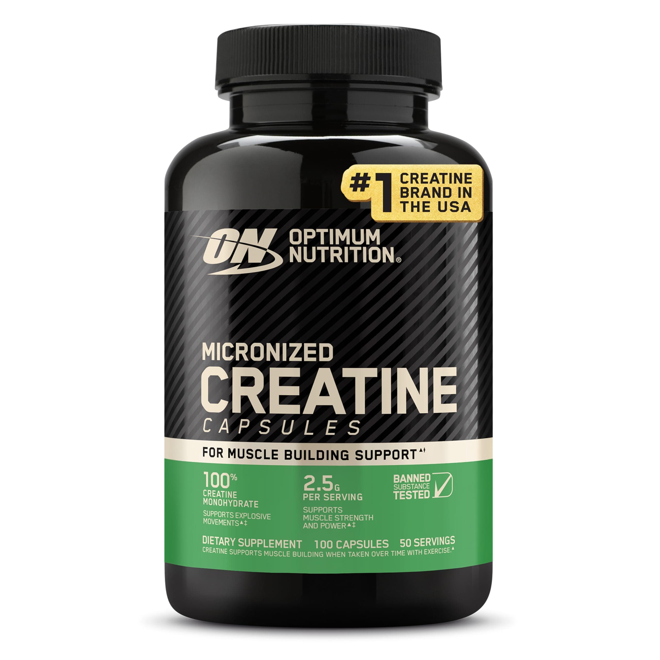 Optimum Nutrition Micronized Creatine Monohydrate Capsules, 100 Ct | Micronized Creatine Monohydrate Capsules, Easy to Swallow, Keto Friendly, Supports Muscle Building, Strength & Performance