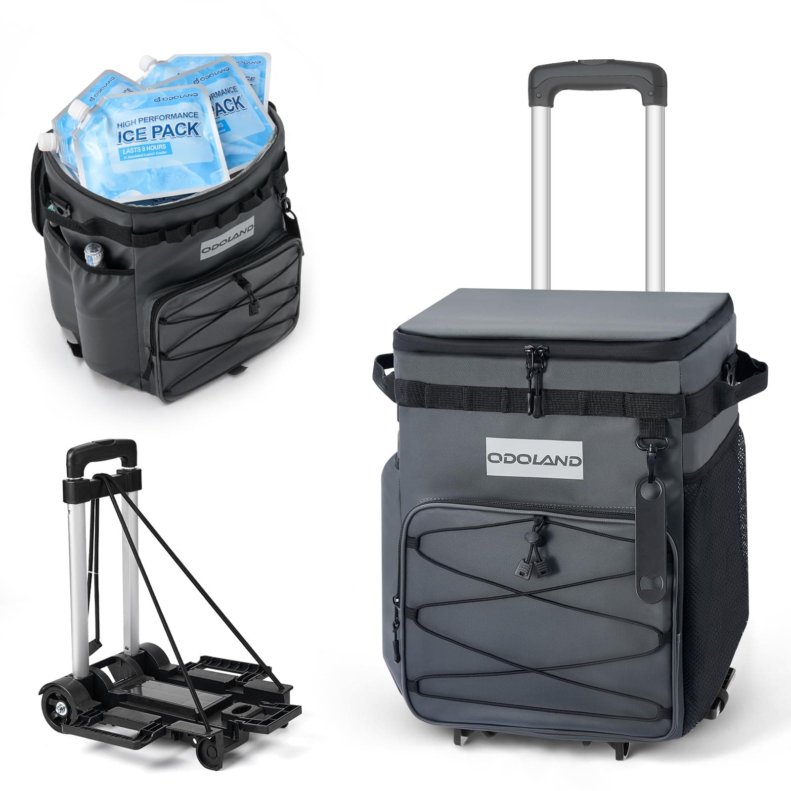 Odoland 72 Can Rolling Cooler, Leakproof Insulated Cooler Bag with Handle | 2-in-1 Collapsible Trolley Cart, Camping & Tailgating - Portable Travel Soft Cooler Bag on Wheels, Collapses for Easy Storage