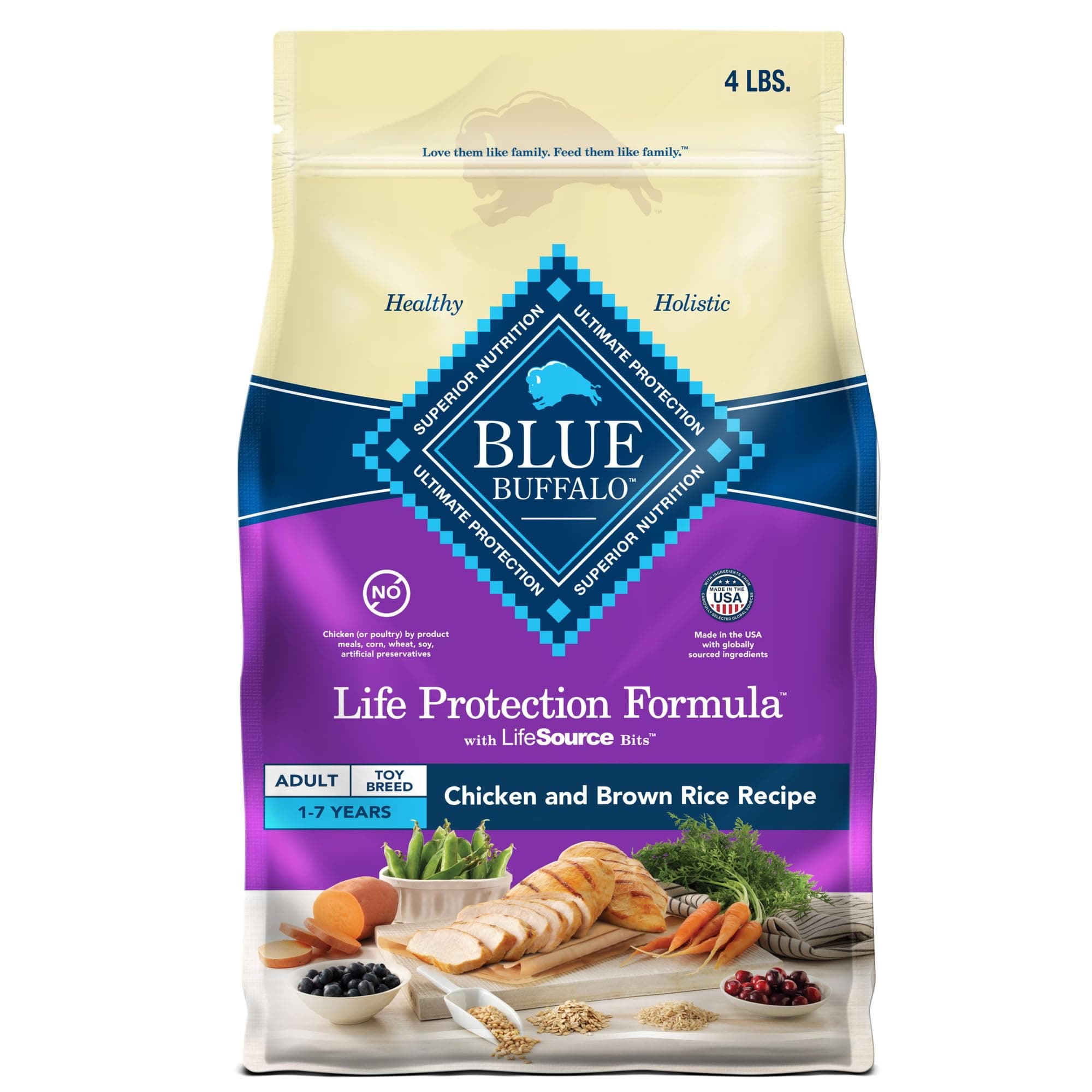 Blue Buffalo Life Protection Formula Chicken Toy Adult Dry Dog Food, 4 lb | Real Chicken #1 Ingredient, Antioxidant-Rich LifeSource Bits, Supports Higher Energy Needs, Formulated for Toy Breed Dogs