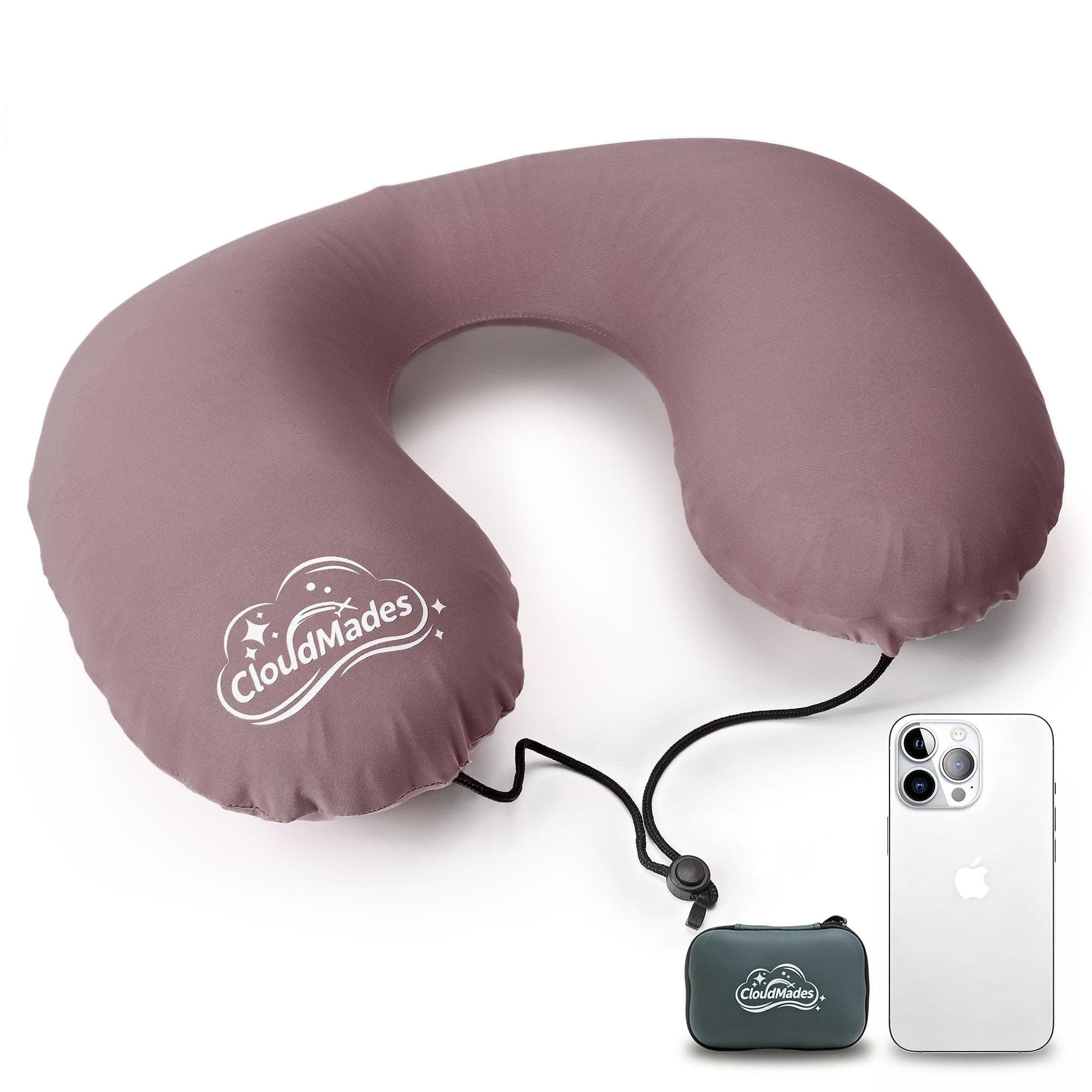 CloudMades Ultralight Travel Neck Pillow, Inflatable Pillow with 360° Head Support, Only 2.4 oz, Breathable Washable Cover, Portable Storage Box, Ideal for Airplane, Train & Car Travel (Purple)