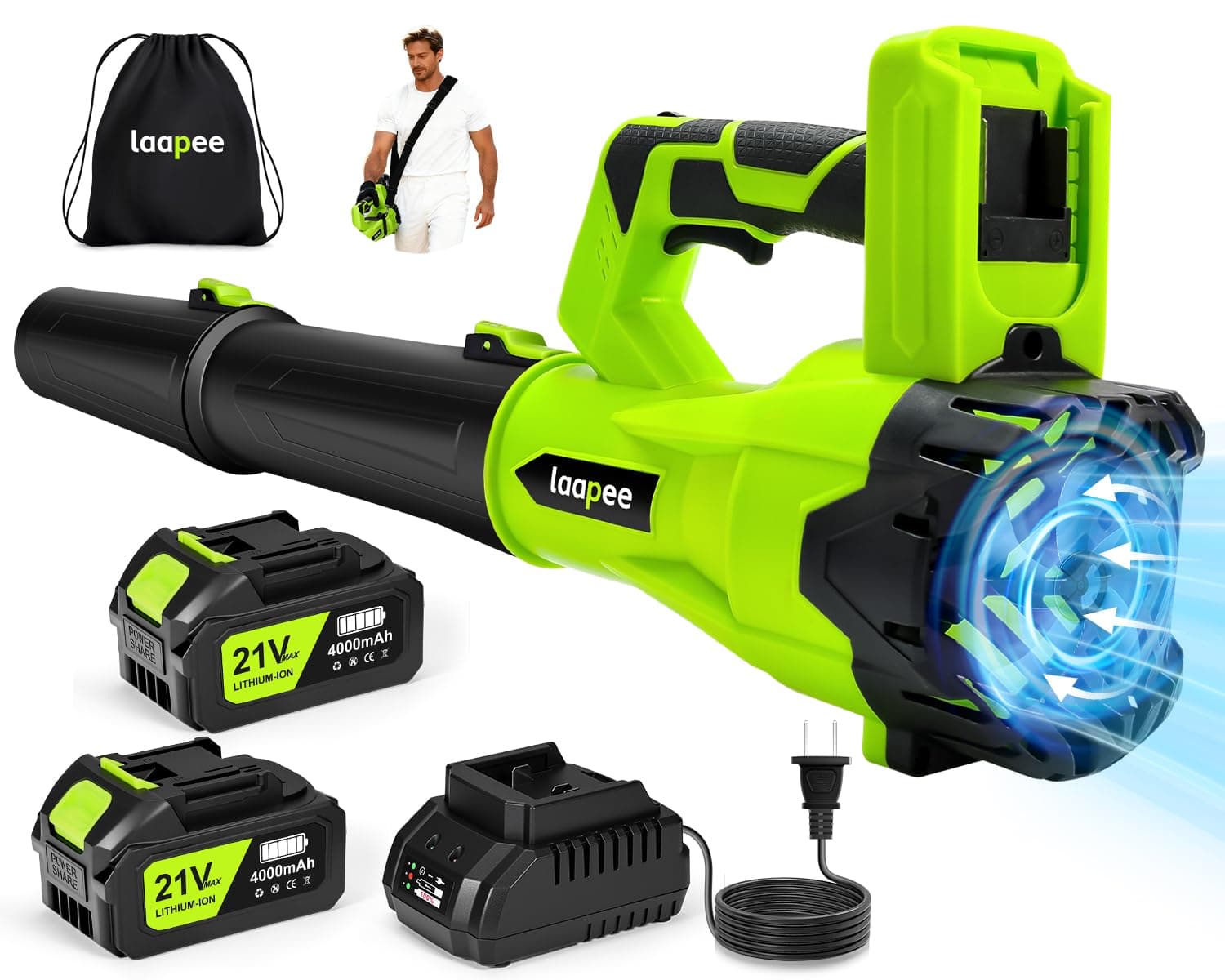 Leaf Blower Cordless,650CFM Electric Leaf Blower with 2 4.0Ah Battery Powered and Fast Charger, Powerful Cordless Blowers for Lawn Care, Patio, Dust, Blowing Leaves,6 Speed Control | 650CFM Electric Battery Powered Blower with Fast Charger,Powerful for Lawn Care,Patio,Yard,Leaves,Dust,Snow Blowing