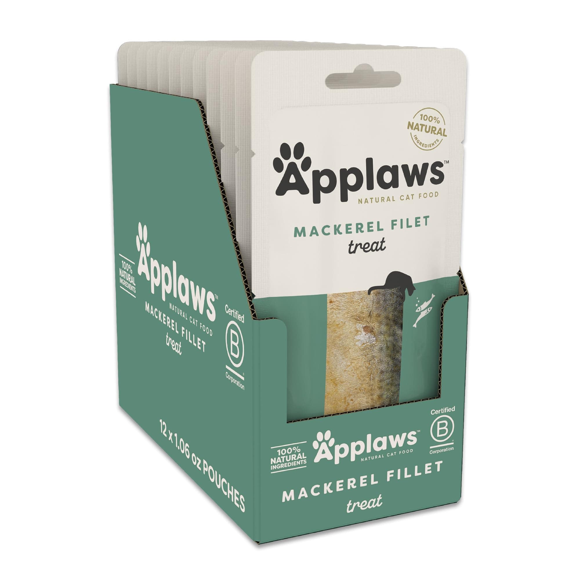 Applaws Whole Mackerel Loin Cat Treats 12-Pack 1.06 oz Pouches | 100% Natural, High Quality, Single Ingredient, Grain Free, High Protein, Freeze Dried, No Fillers, No Artificial Additives