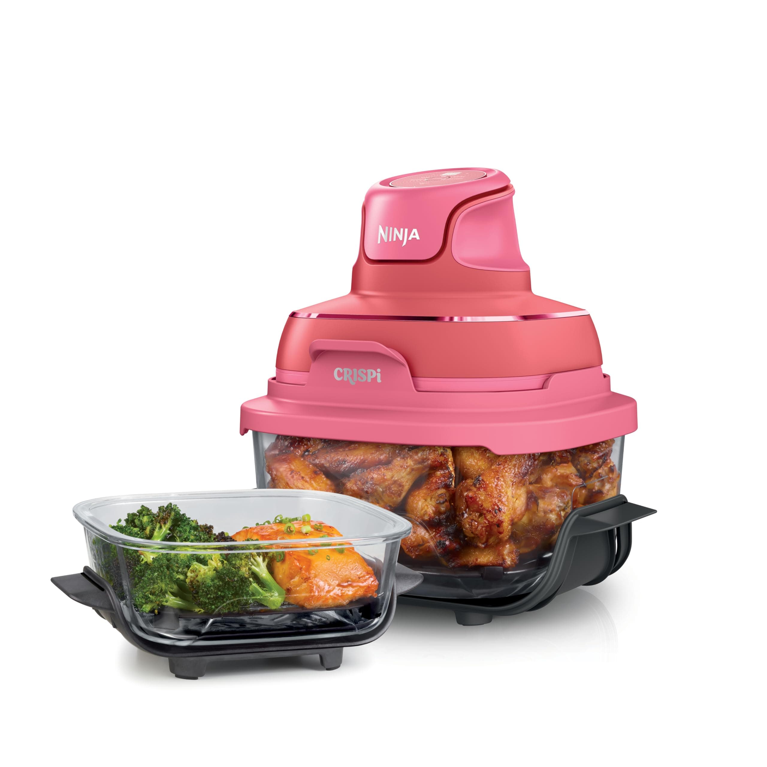 Ninja Crispi Glass Air Fryer, 4-in-1, Cherry Crush, FN101DR | Max crisp, bake, air fry, recrisp, 450F max, 4 Qt and 6 Cup containers, PFAS-free glass