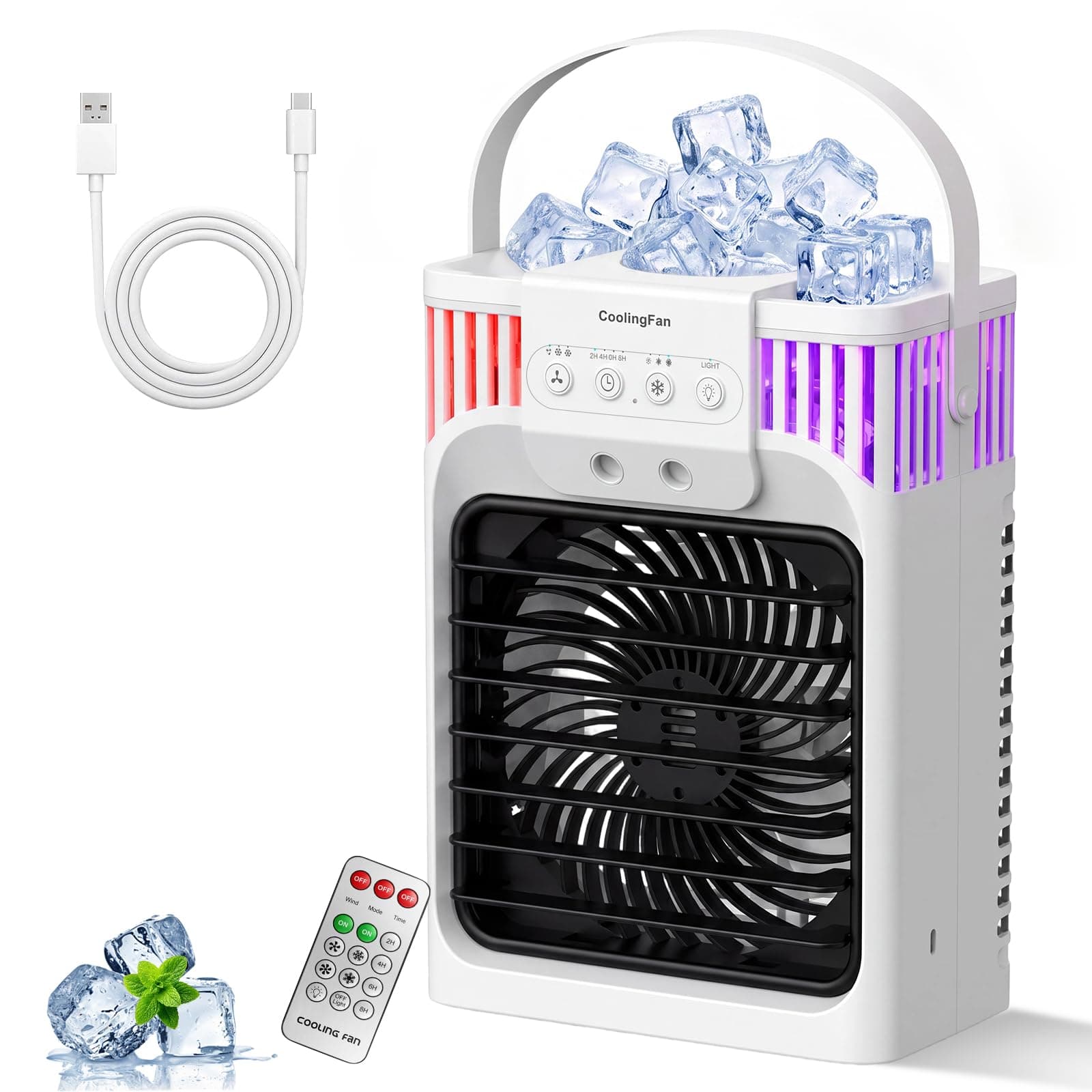 Portable Air Conditioners, 4 In 1 Air Conditioner, AC Unit With Remote Control, 1200ml Personal Air Conditioner, 7 RGB Light Modes, 3 Speeds & 2-8h Timer For Bedroom,Car,Nightstand, Office, Dorm, RV