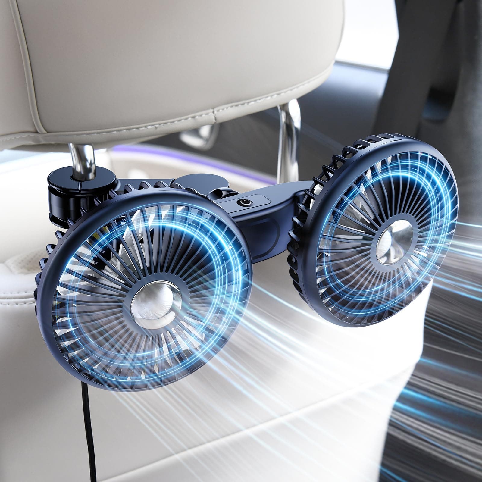 DICMKY Dual Head Car Cooling Fans for Back Seat for Kids, Usb 5V/ 12V /24V Car Backseat Headrest Fan for Baby Rear Facing, Car Seat Cooler That Blow Cold Air for Vehicles Sedan Suv Rv Truck Without Ac