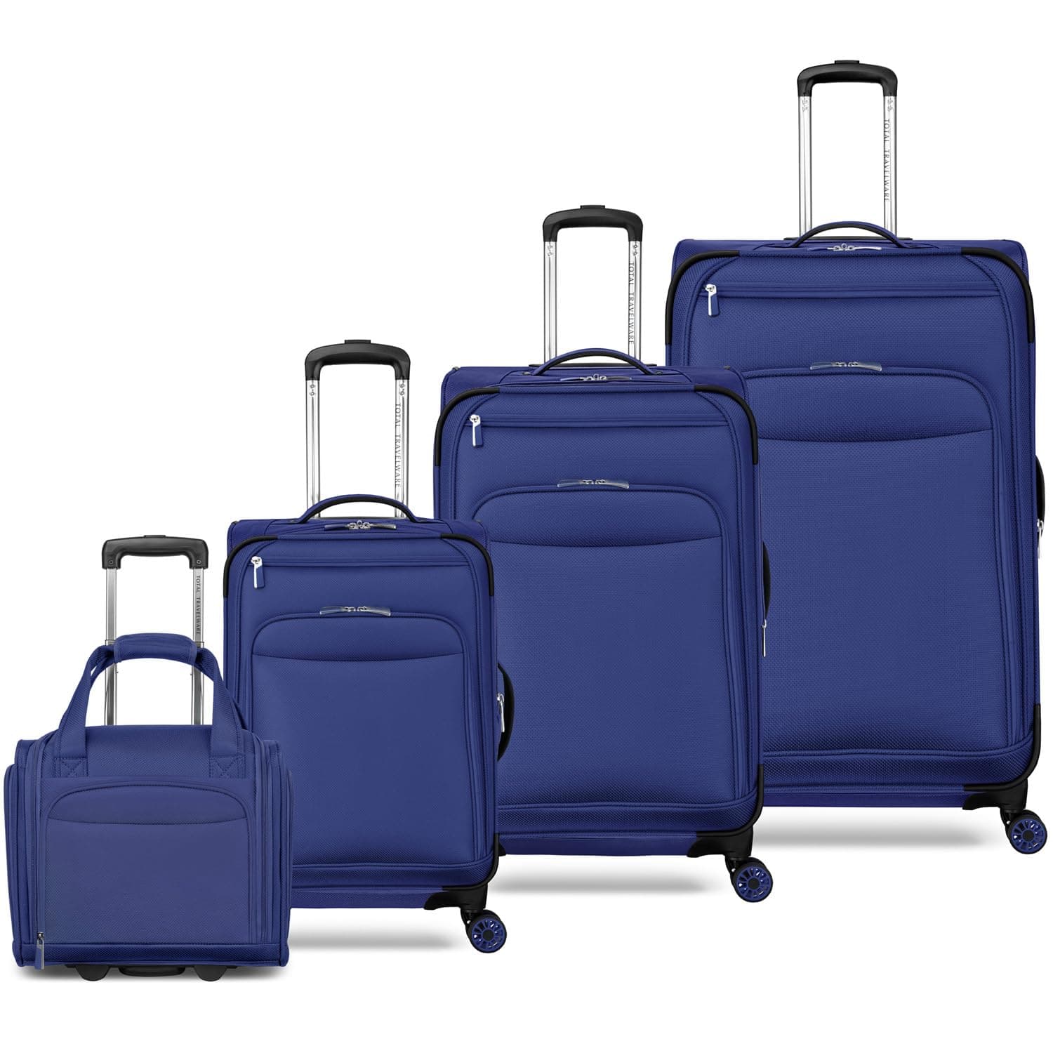 TOTAL TRAVELWARE Expandable Spinner, 4 Piece Set (29", 25", 20", and 15" Underseat), Sapphire