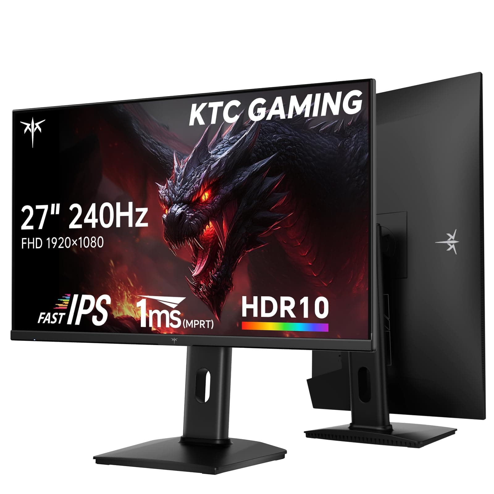 KTC 27 Inch 240Hz Gaming Monitor, FHD 1080p Fast IPS, Adaptive Sync, H27F7 | HDR, Height Pivot Tilt Adjustable, Vesa Mount, HDMI/DP