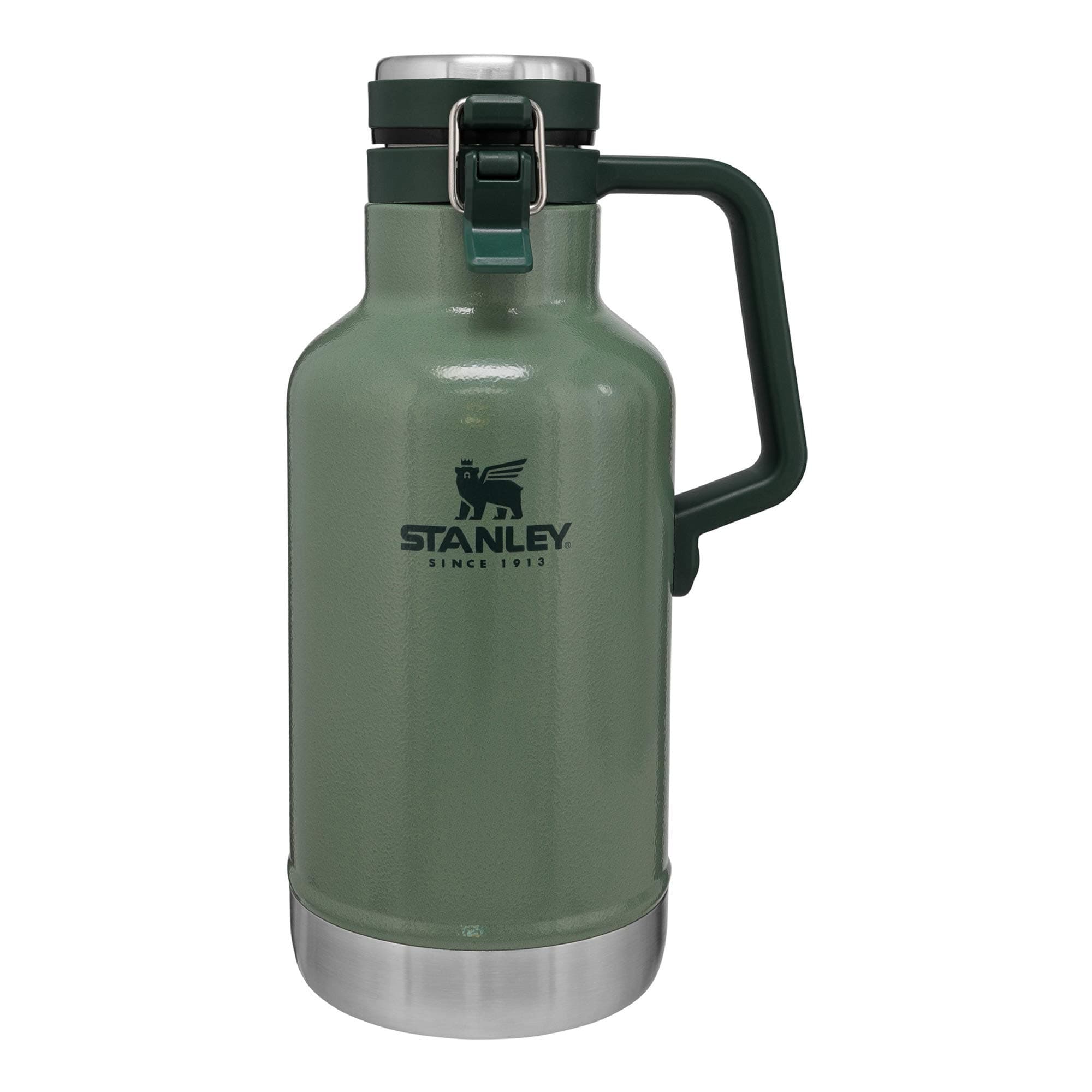 STANLEY Easy-Pour Growler, 64 oz, Hammertone Green | Keeps Beer Cold or Coffee Hot | Leakproof Steel Lined Lid and Easy to Carry Handle | Insulated Stainless Steel | BPA-Free
