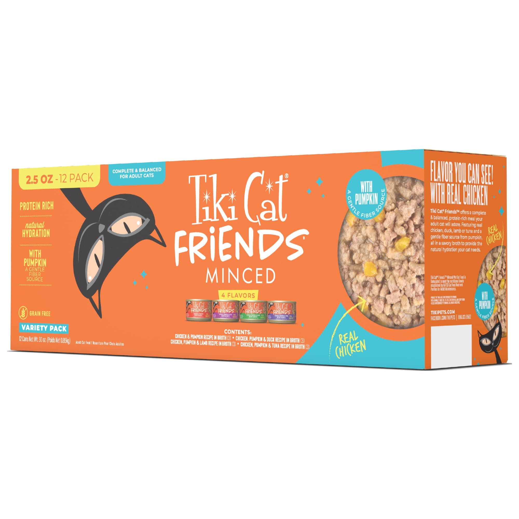 Tiki Cat Friends Wet Cat Food, Chicken Variety Pack, 2.5 oz. Can, 12 Count | High Protein and Moisture Formula, For Adult Cats, Grain-free, Supports Hydration and Complete Nutrition