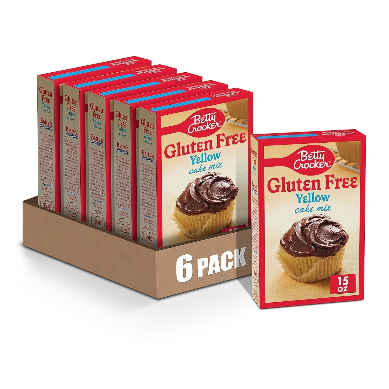 Betty Crocker Gluten Free Yellow Cake Mix, 15 oz. (Pack of 6) | Gluten Free, Original Yellow Cake Flavor, Works As Cupcake Mix, Ready To Bake In Minutes