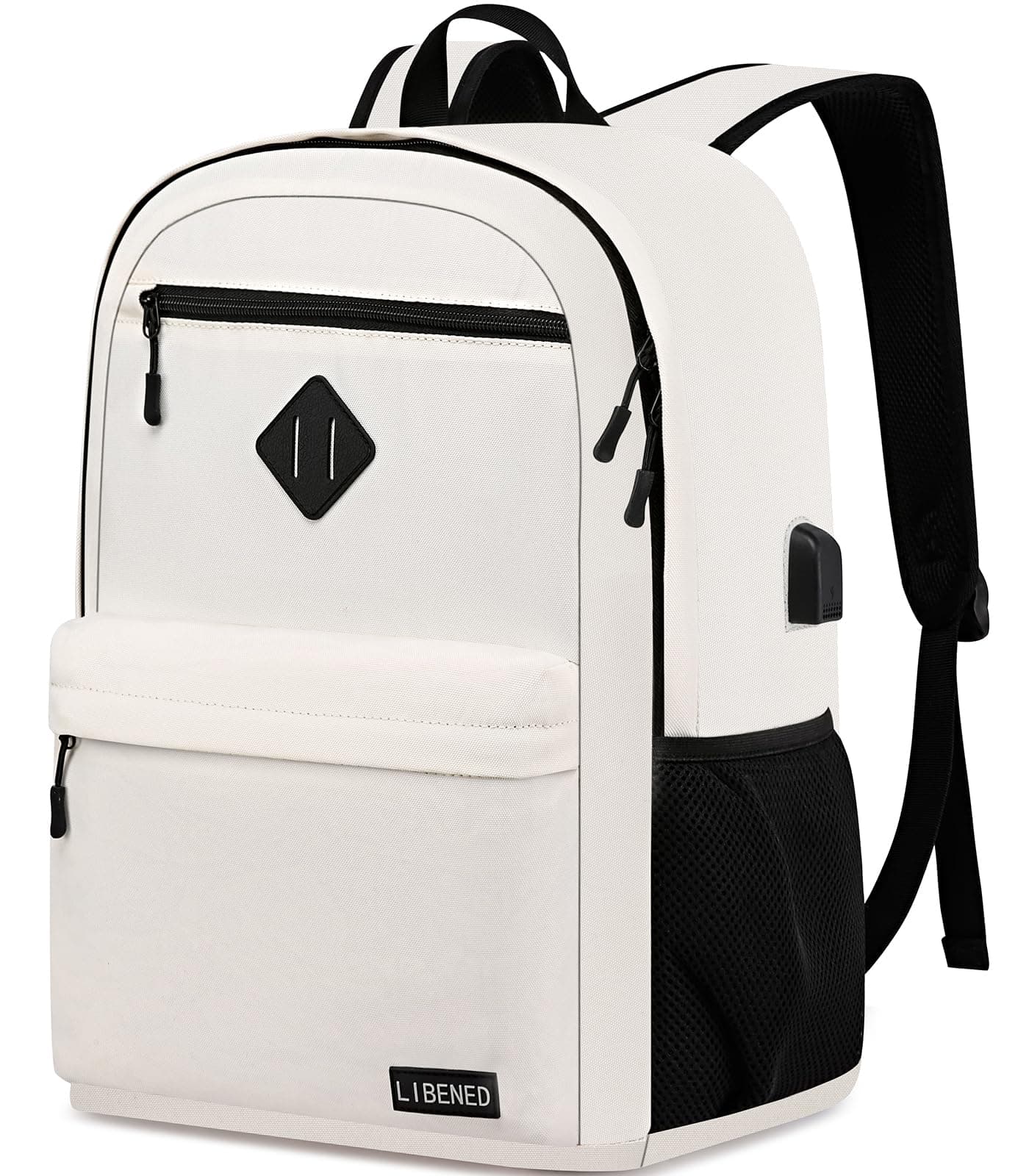 LIBENED Backpack for Teens Boys & Girls, 15.6 Inch School College Bookbag, Large Travel Backpack with Organized Compartments, Light Beige