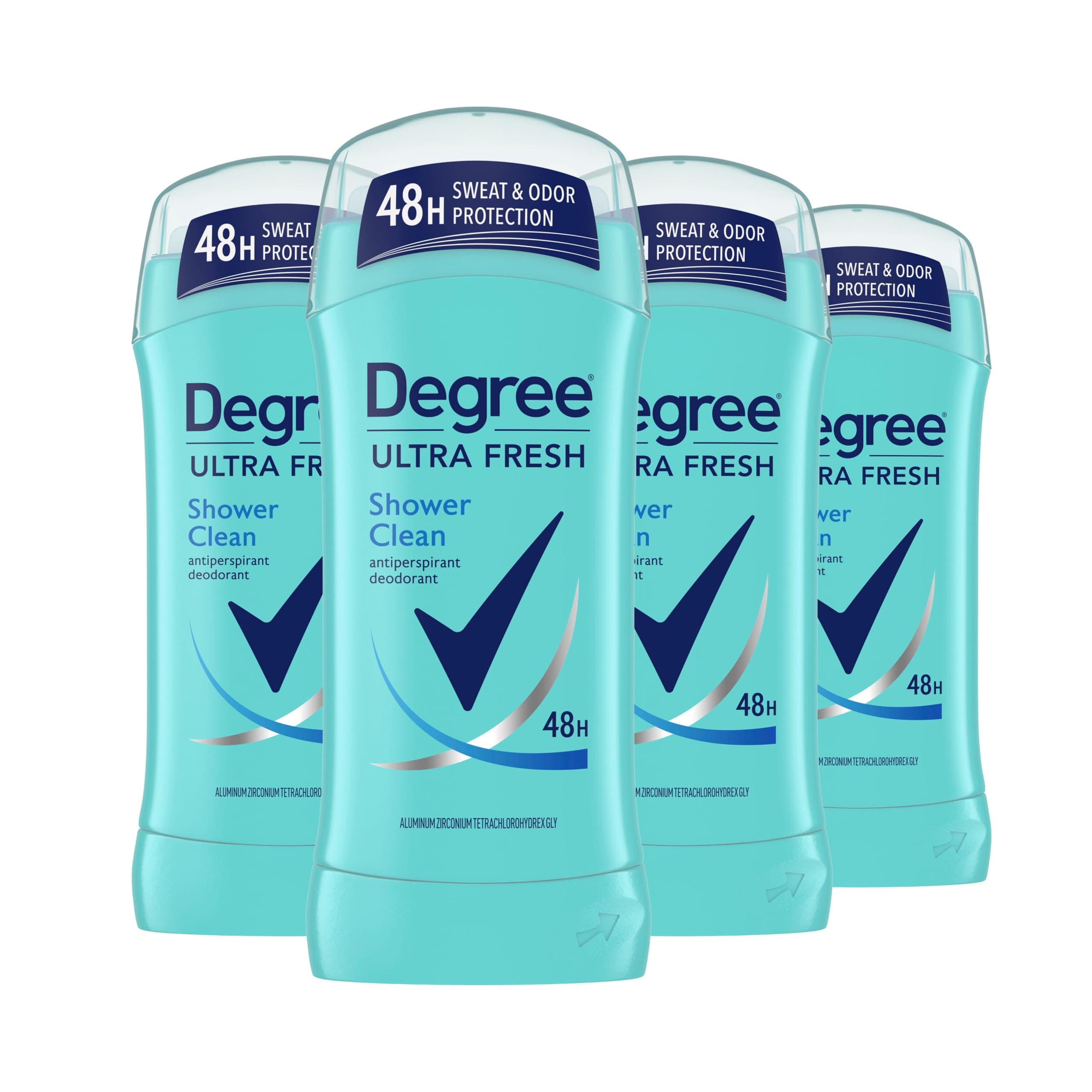 Degree Ultra Fresh Antiperspirant Deodorant, Shower Clean, 4 Count, 2.6 oz | For active women, provides 48-hour sweat and odor protection with a Shower Clean scent.