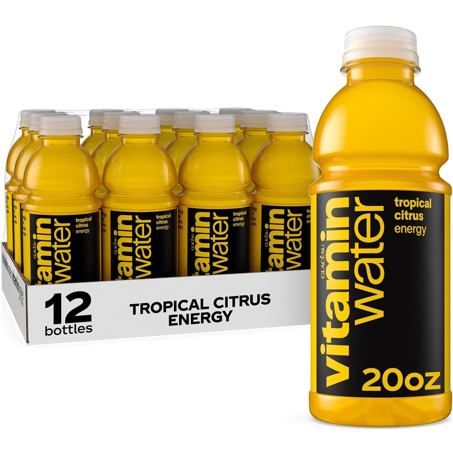vitaminwater Energy Tropical Citrus, Flavored Water Beverage, 20 fl oz Bottles, 12 Pack