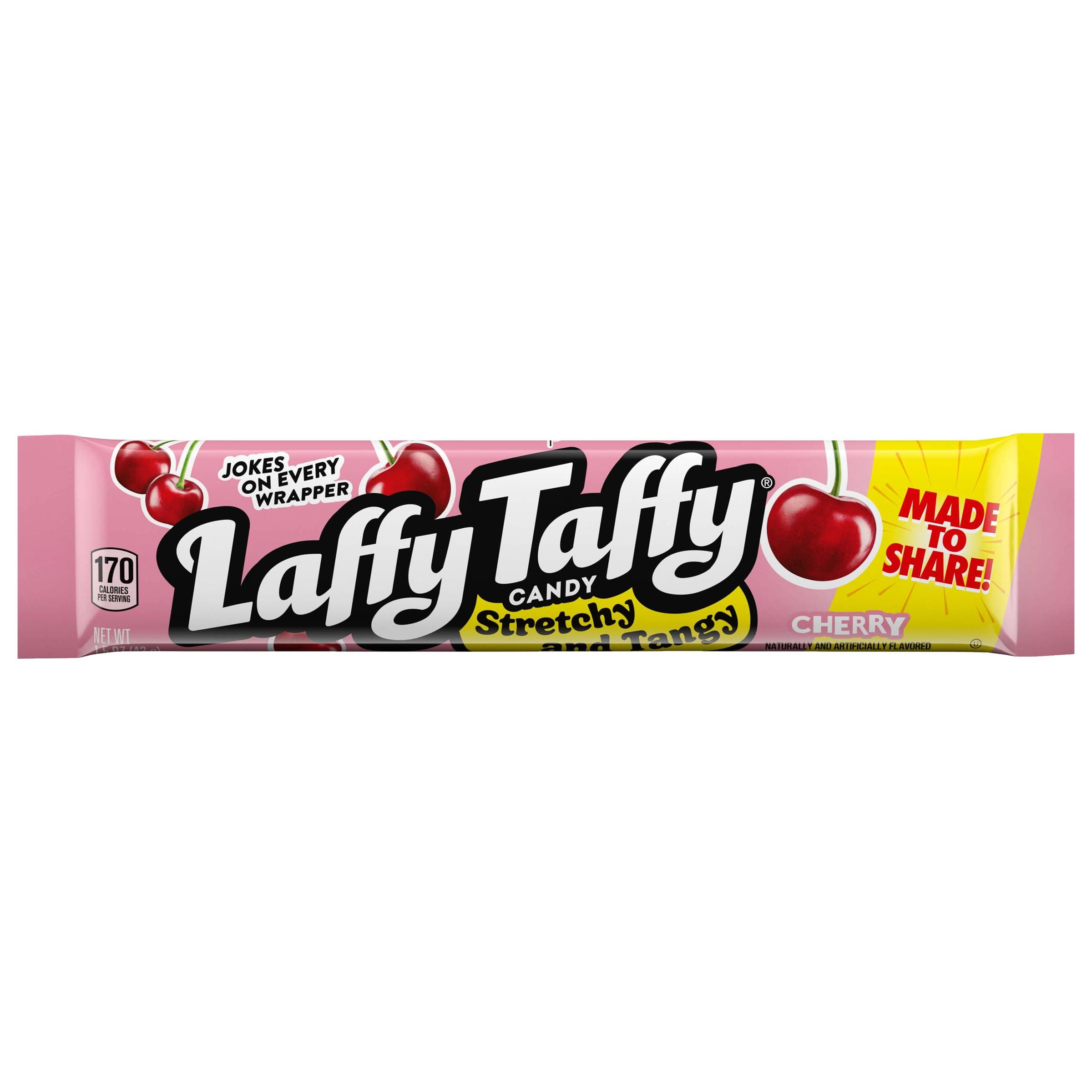 Laffy Taffy Cherry Chewy Candy, Individually Wrapped, 1.5 oz Bars, 24 Ct | Stretchy tangy taffy, cherry flavor, individually wrapped, jokes on wrapper, lunchbox, party, sharing