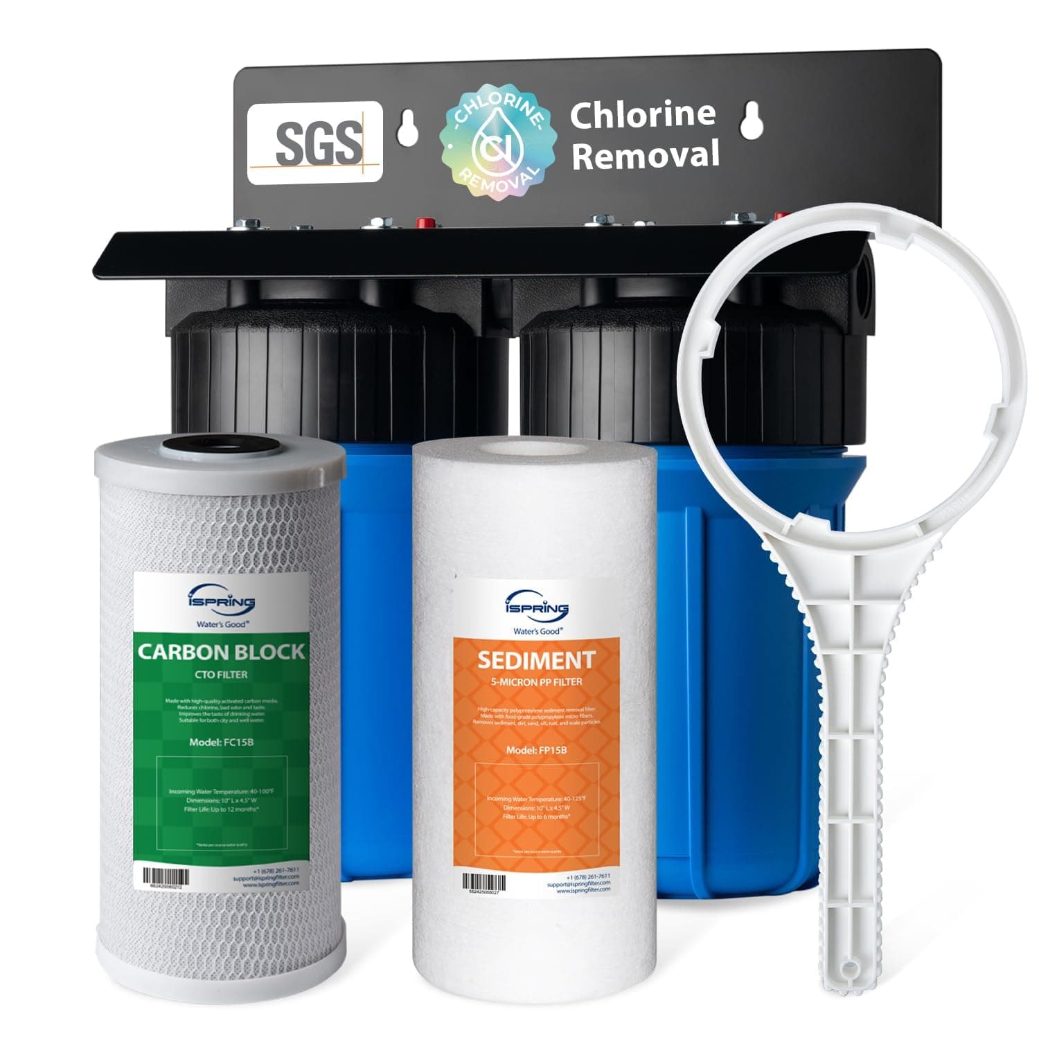 iSpring WGB21B 2-Stage Whole House Water Filtration System, with 10" x 4.5" Sediment CTO(Chlorine, Taste, and Odor) Filter, 1" Inlet/Outlet