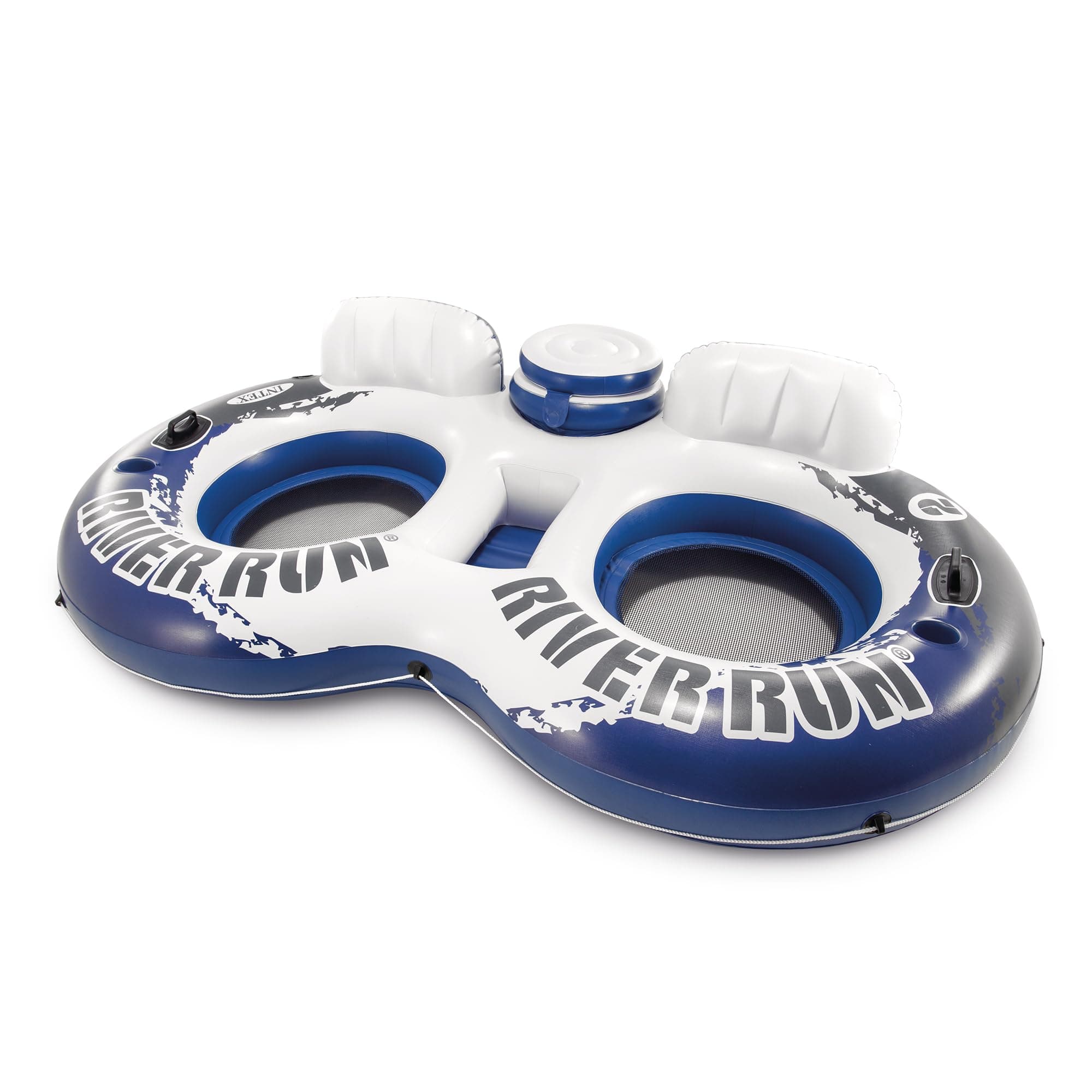 Intex 58837EP River Run 2 Inflatable Floating Lounge: Comfortable Backrests – Built-in Cup Holders – Cooler with Lid – 2 Person – 440lb Weight Capacity
