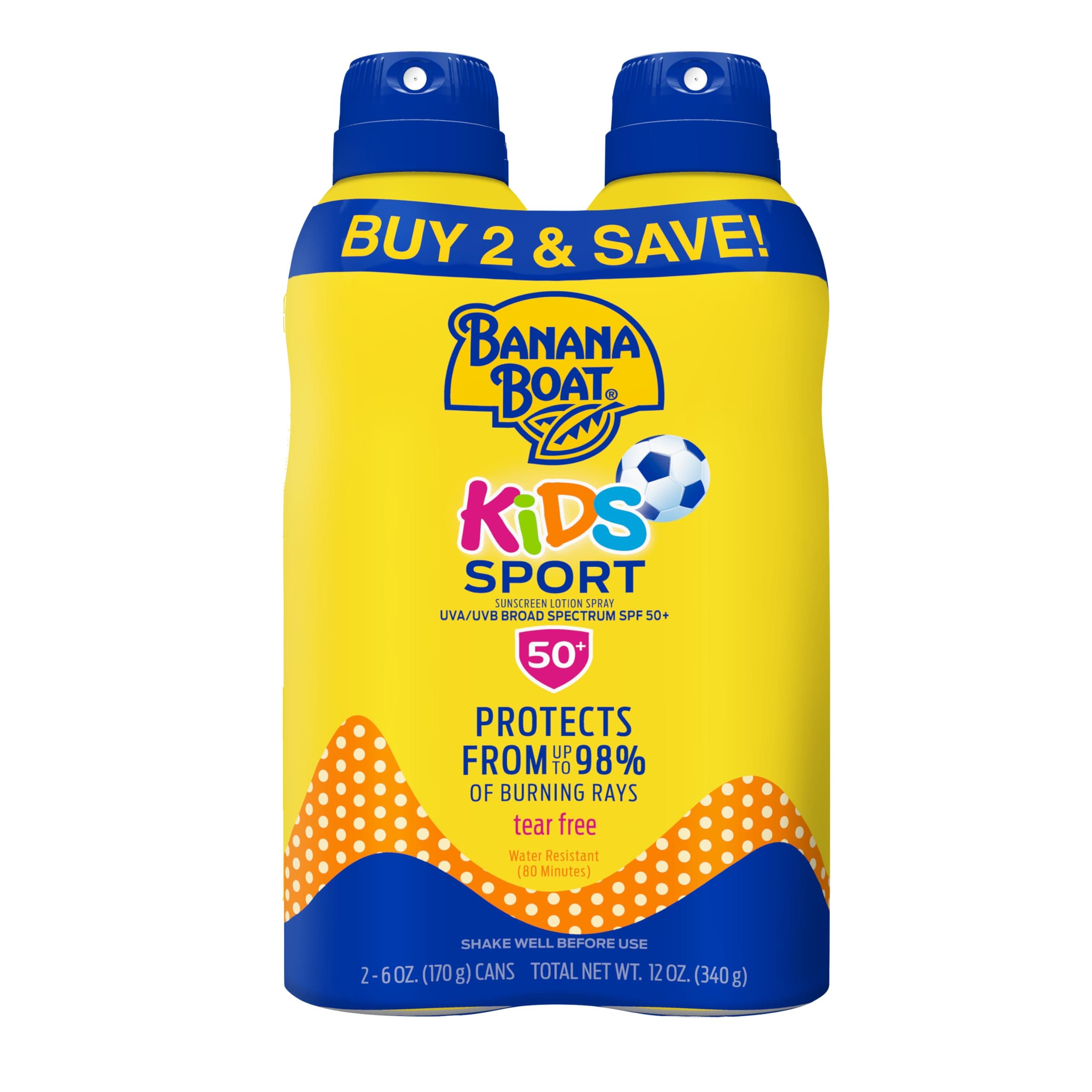Banana Boat Sport Kids Sunscreen Spray SPF 50, 6 oz (2 Pack)