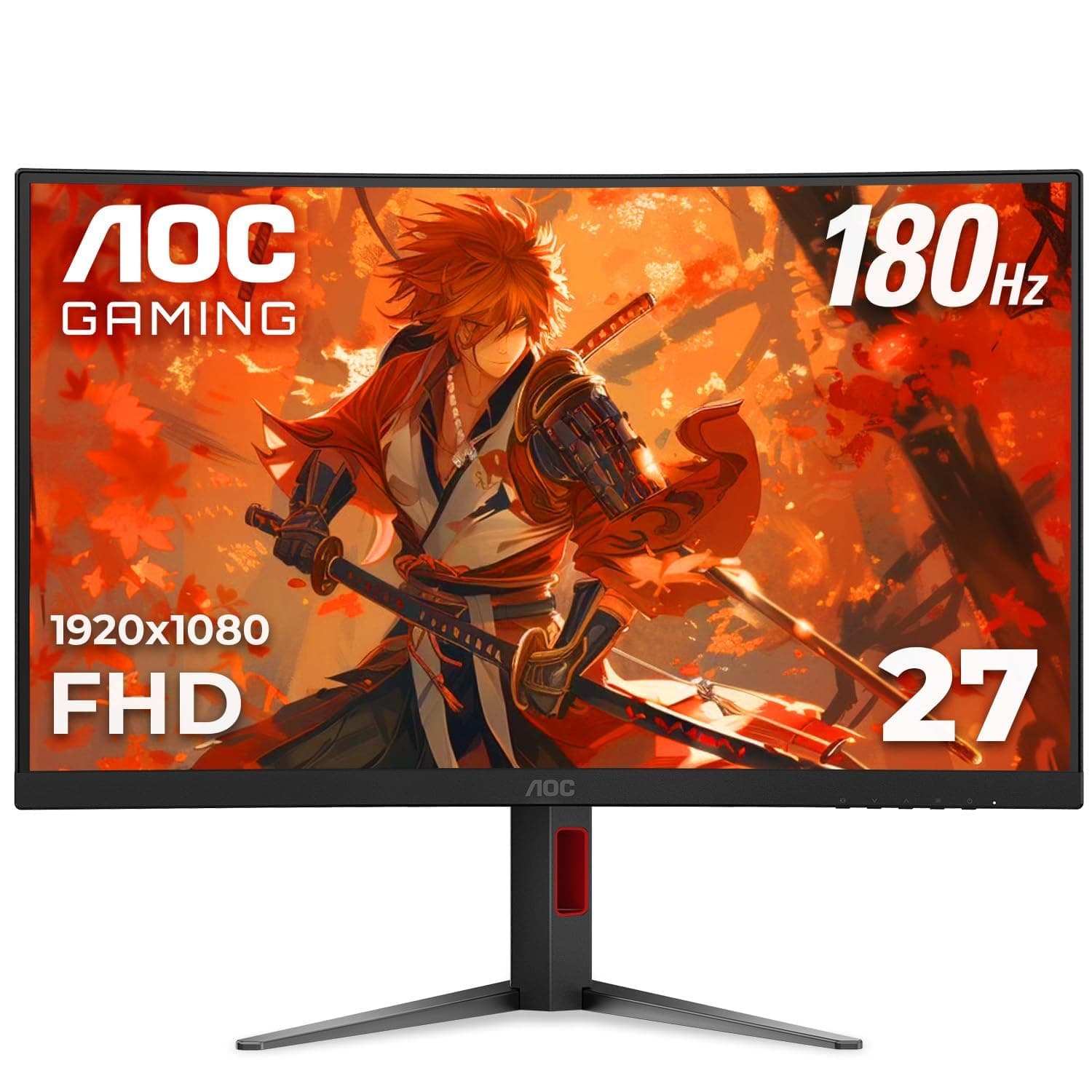 AOC 27 Inch Curved Gaming Monitor FHD 180Hz VA 0.5ms, C27G4H | 1920×1080 Computer Monitor, Adaptive-Sync, DP 1.4, HDMI 2.0, Earphone Out, VESA Mount, Console Ready, 3-Year Warranty