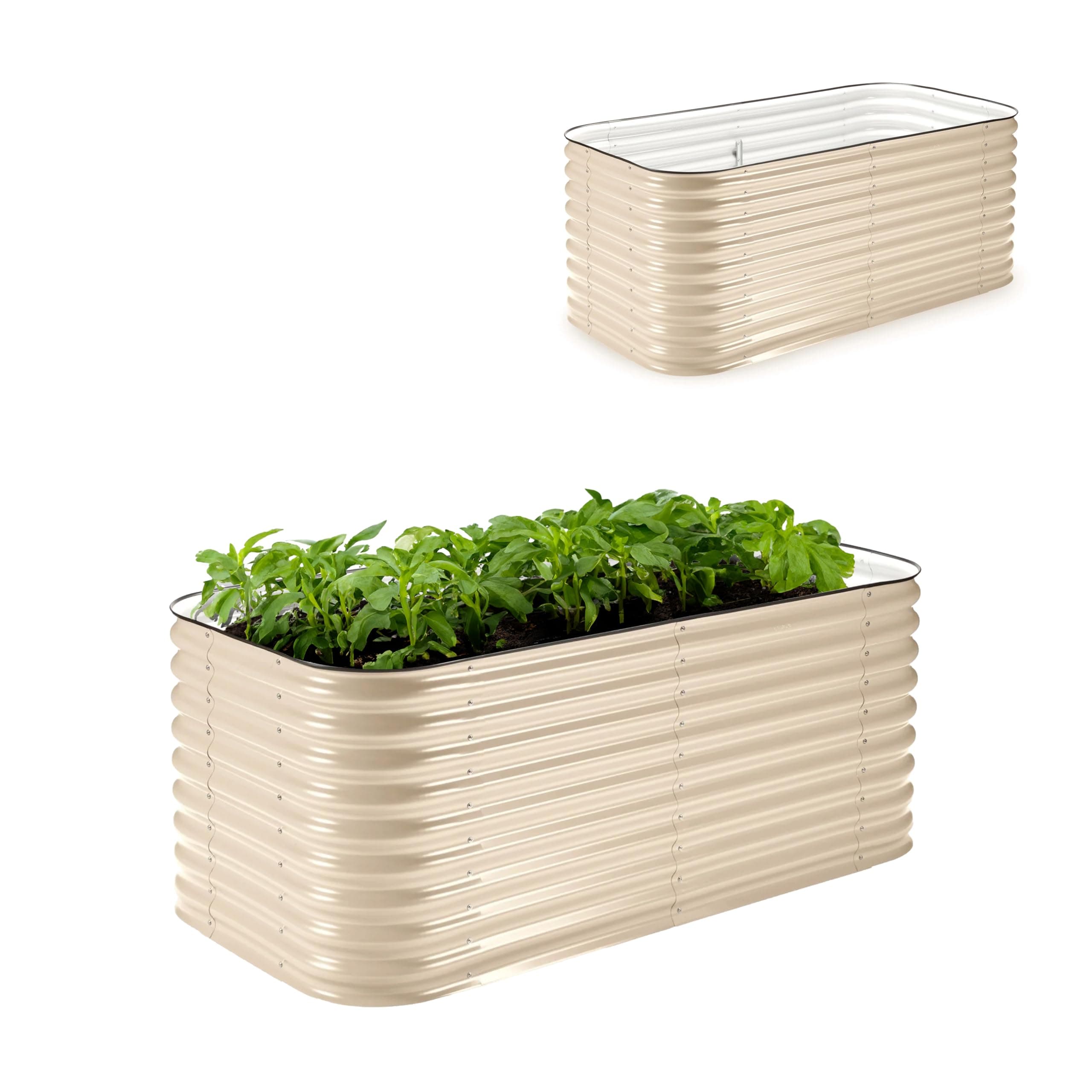Epic Gardening 6-in-1 Raised Garden Bed - Medium - 29in - Light Clay | Food-safe galvanized aluzinc steel modular planter box for outdoor vegetables, herbs and flowers