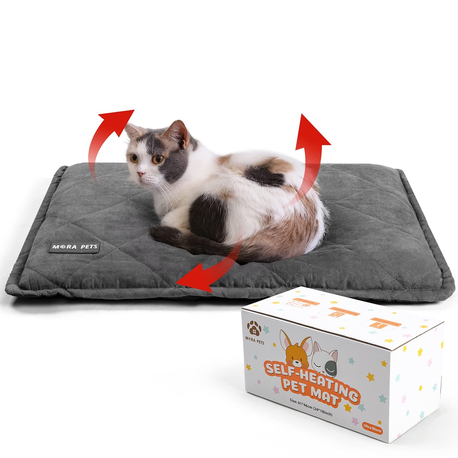 Mora Pets Self Heating Cat Bed Self Warming Cat Pad 24 x 18 Inches | Thick Thermal Pet Bed Mat with Removable Cover Machine Washable Ultra Warm Mat for Outdoor Indoor Cats and Small Dogs