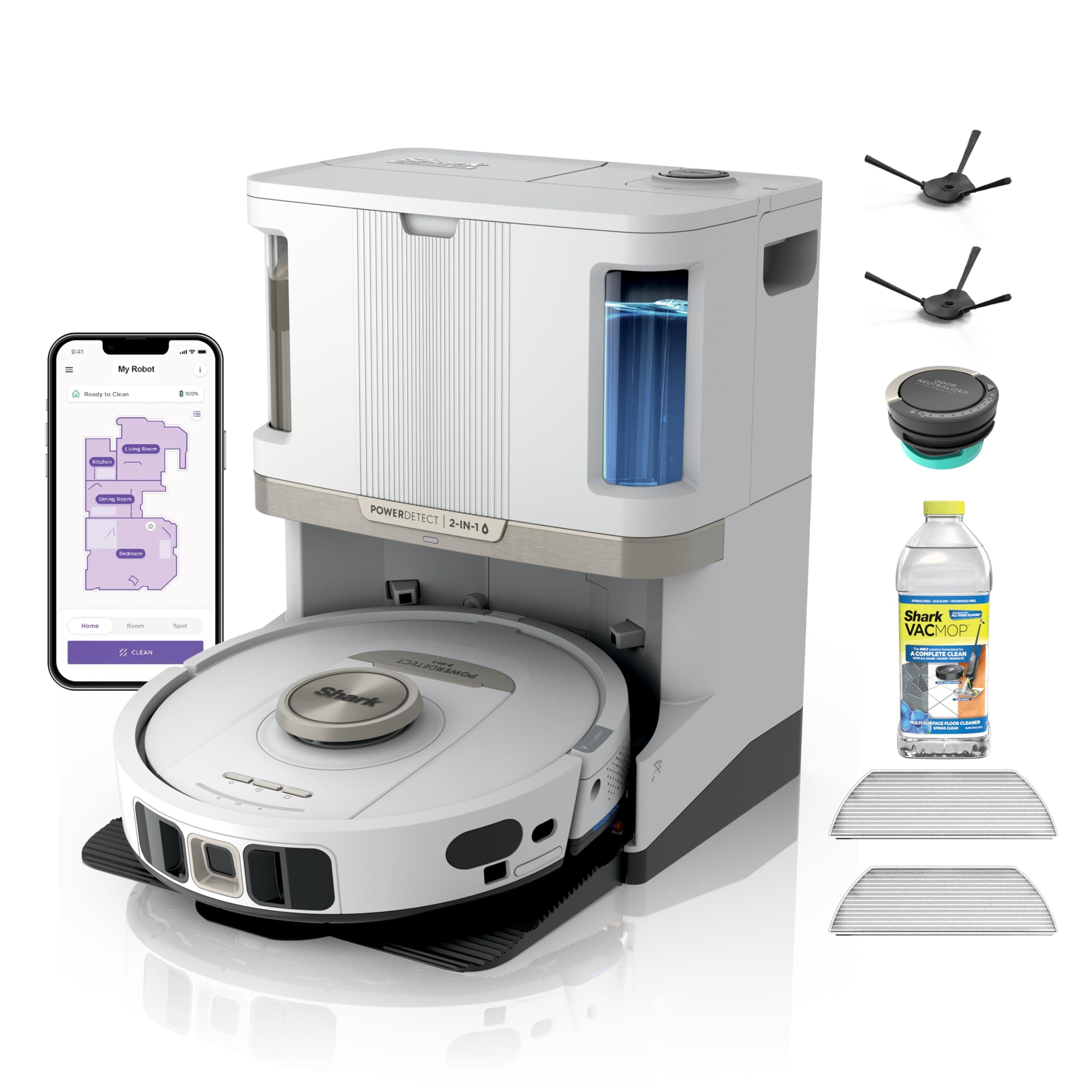 Shark PowerDetect Robot Vacuum & Mop Combo, 60-Day Self-Empty, AV2810ZEWH | LiDAR Mapping & AutoLift for Carpet & Hard Floors, HEPA, Sonic Mopping, Edge & Object Detection, Self-Refill & Self-Clean